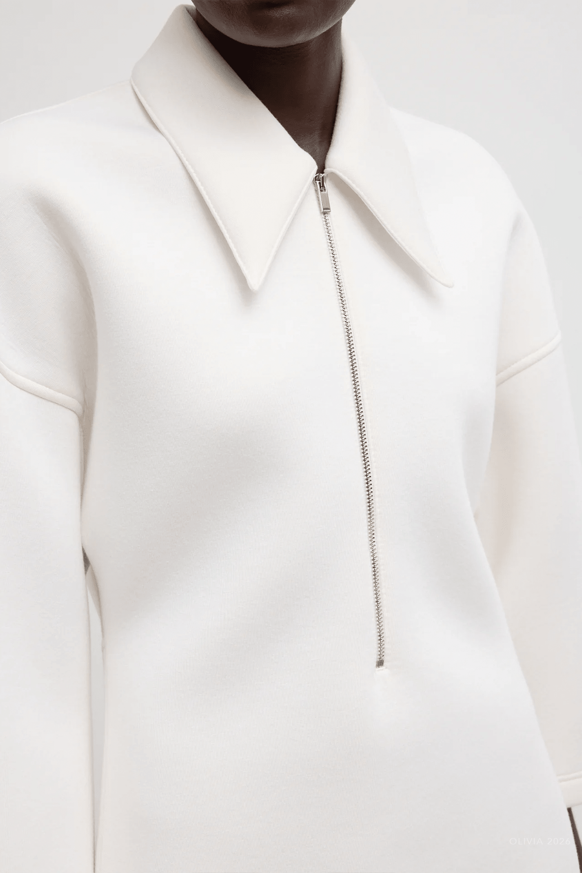 Bonded Viscose Zip Front Short Sleeve Slim Tunic in Ivory - shop - olivia.com