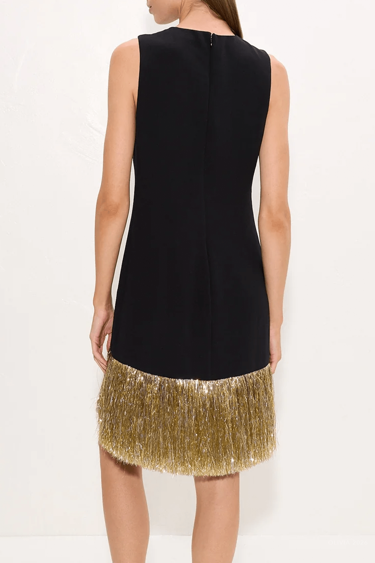 Bowie Fringe Mini Dress in Black - shop-olivia.com