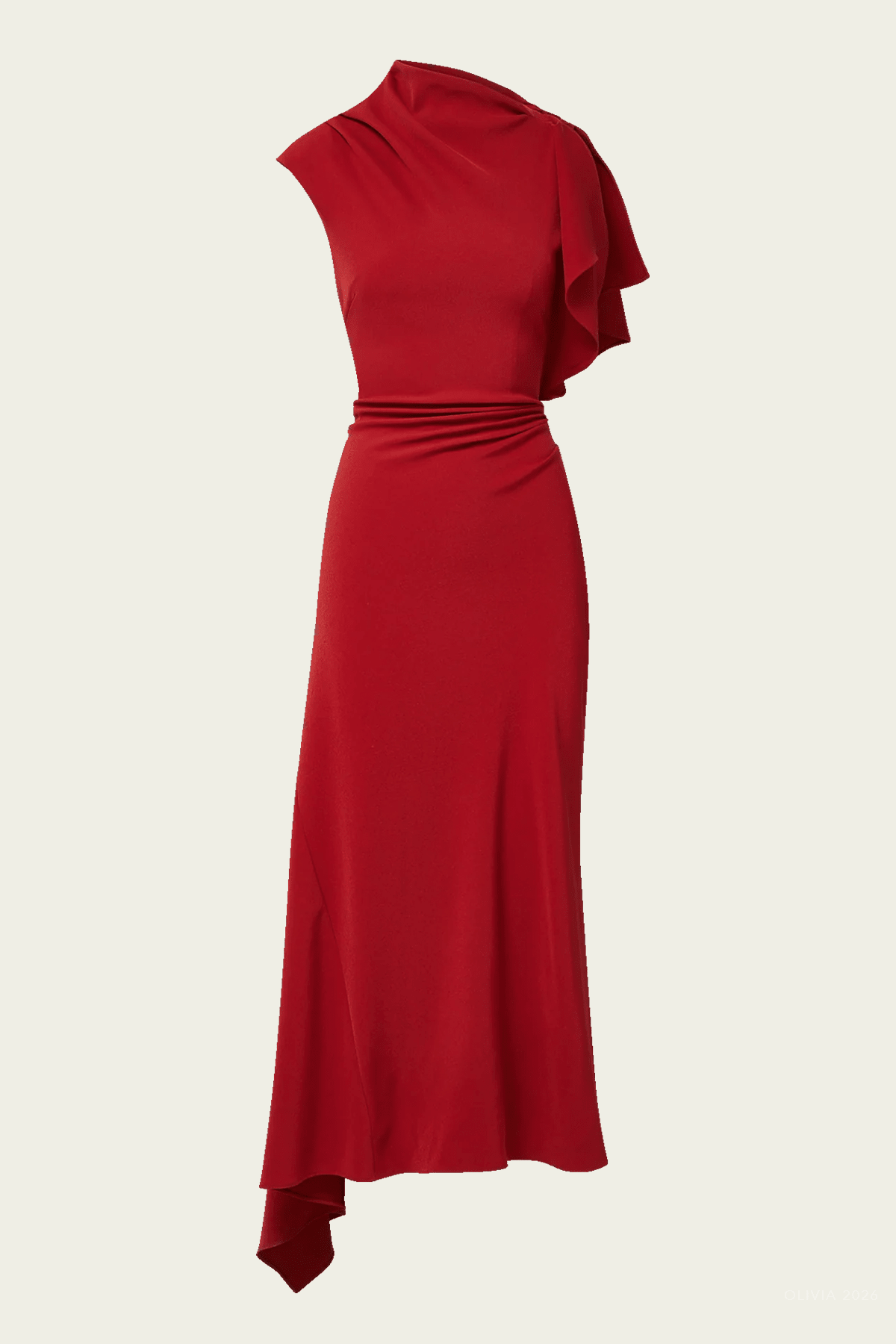 Brett Asymmetric Midi Dress in Cardinal Red - shop-olivia.com