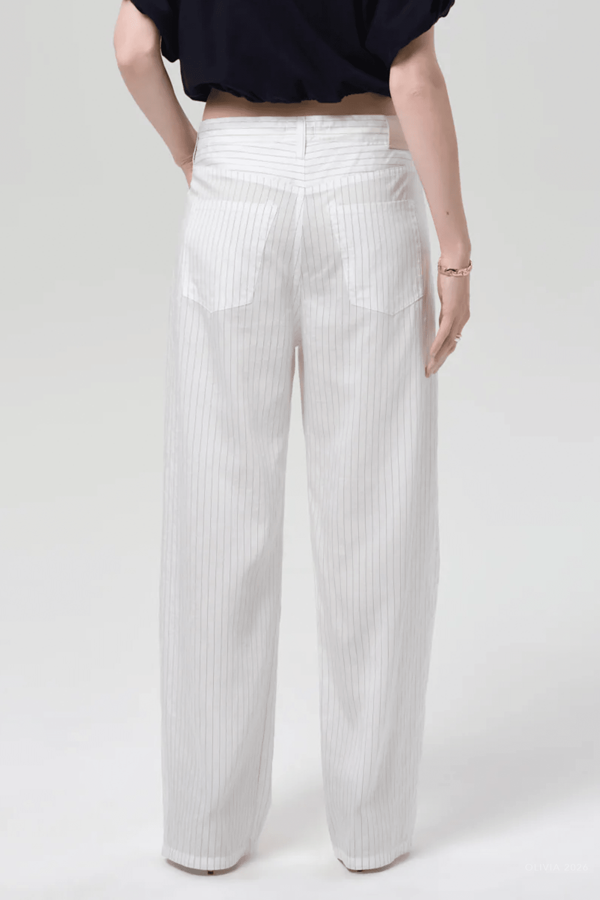 Brynn Drawstring Trouser in Black Pinstripe - shop-olivia.com