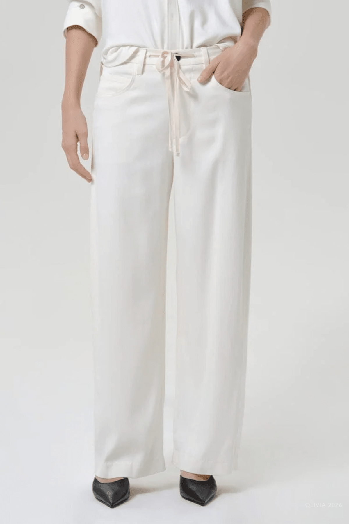 Brynn Drawstring Trouser in Winter White - shop-olivia.com