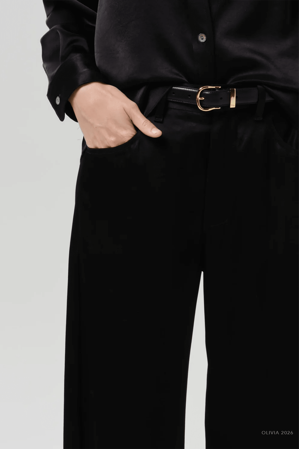 Brynn Japanese Hammered Satin Trouser in Black - shop-olivia.com
