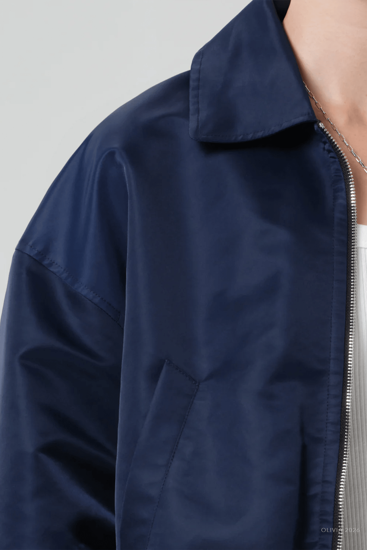 Bubble Hem Bomber Jacket in Navy - shop - olivia.com