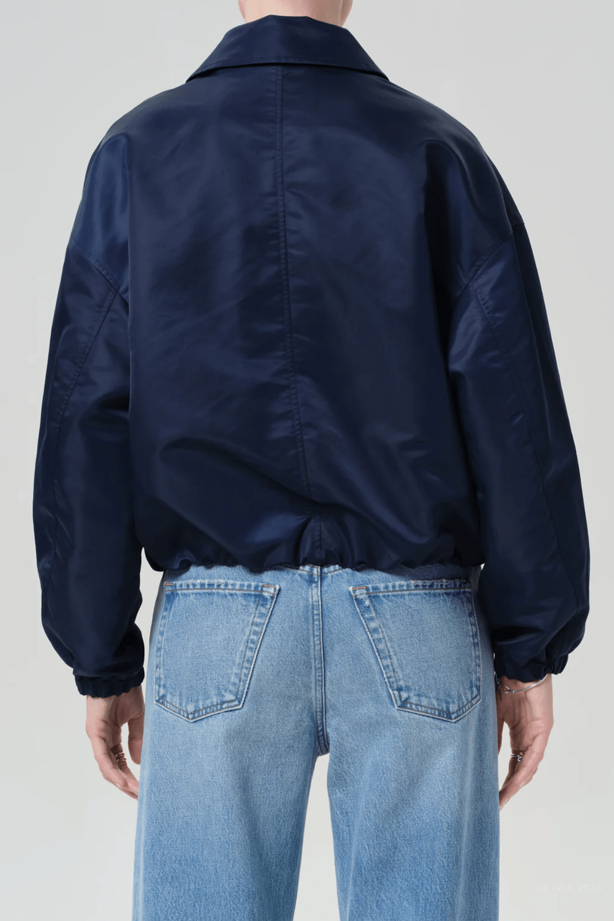 Bubble Hem Bomber Jacket in Navy - shop - olivia.com