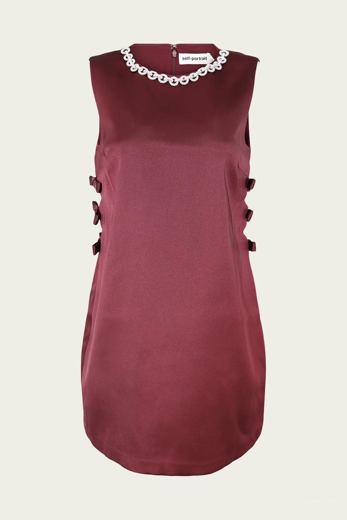 white christmas dresses Zapaka Women Burgundy Tight Short Cocktail Dress with Ruffles Satin Round Neck Cut Out Homecoming Dress with Sleeves, Burgundy / US12 main image 1