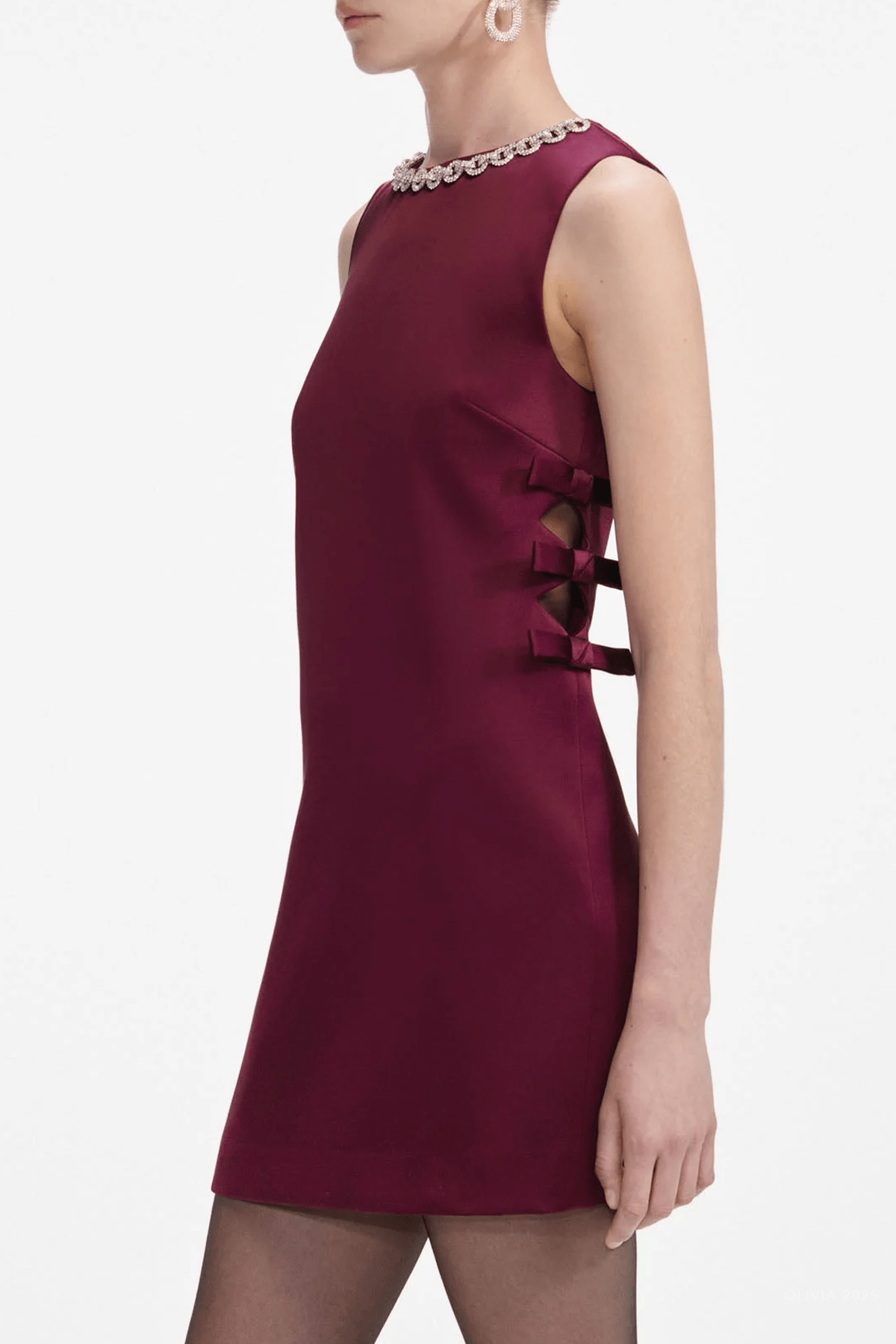 Burgundy Satin Cut Out Mini Dress - shop - olivia.com