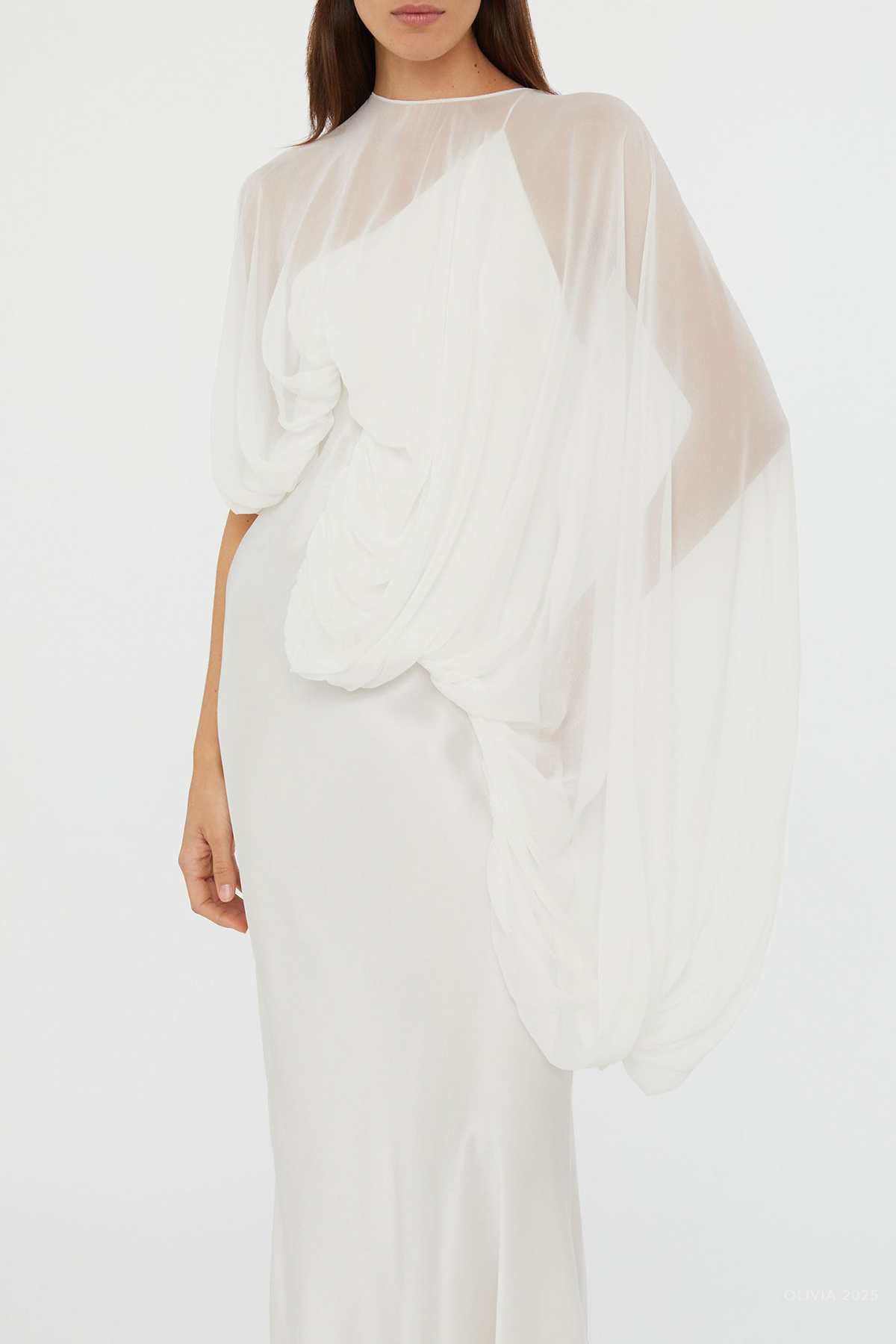 Cumulus Draped Sleeve Dress in White