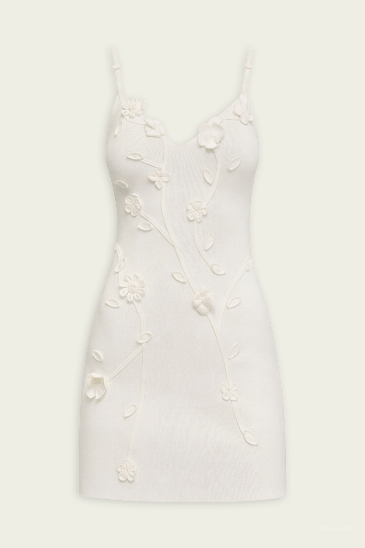 Flora Knit Mini Dress in Off-White
