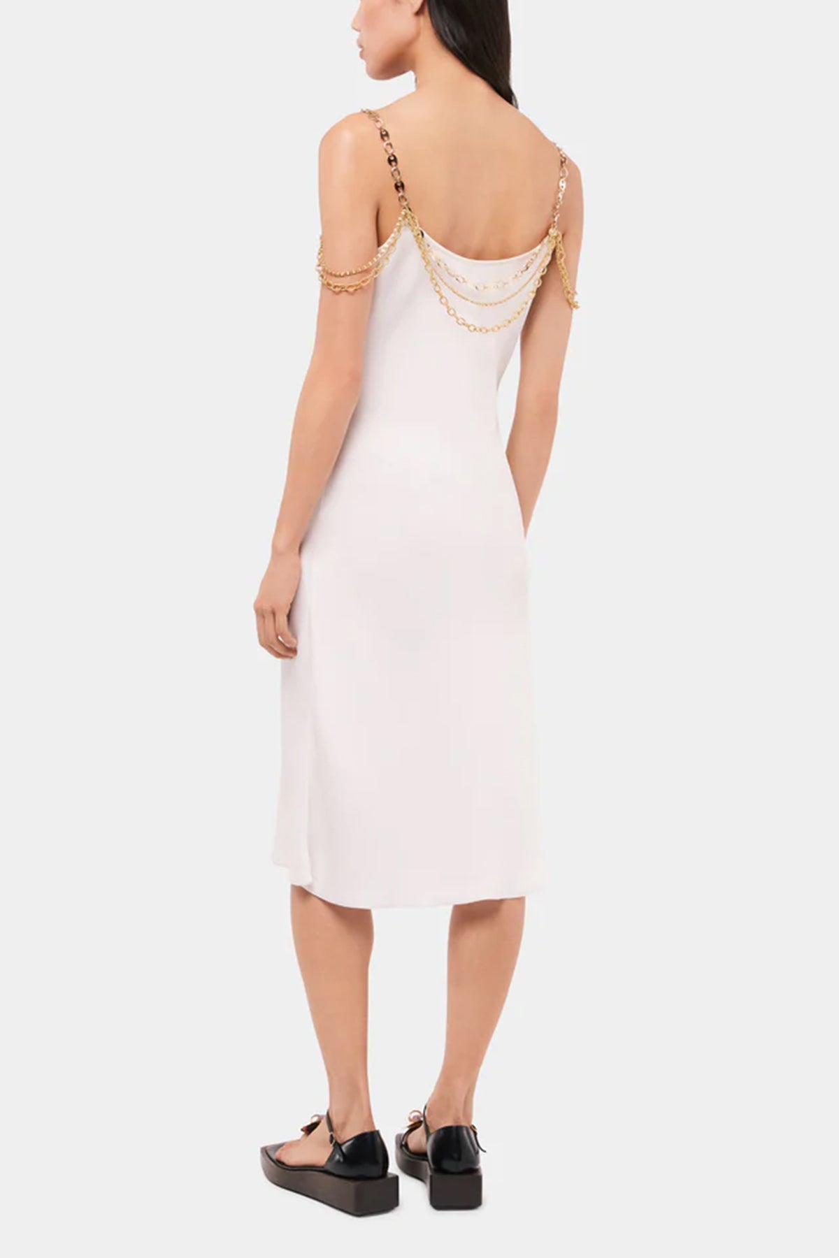 Chain-Strap Silk Midi Dress in Natural White - shop-olivia.com