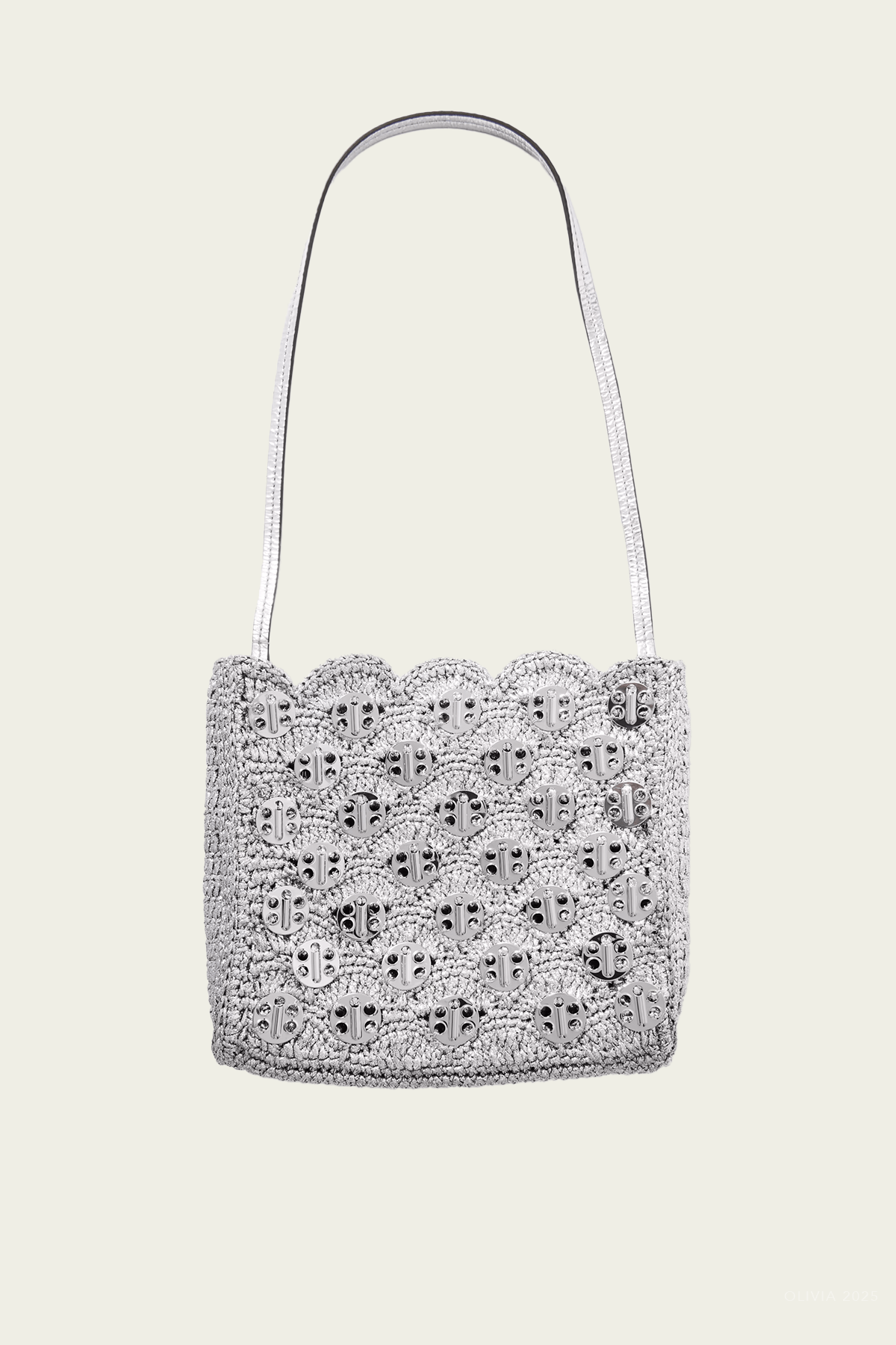 Chainmail - Embellished Raffia Shoulder Bag in Silver - shop - olivia.com