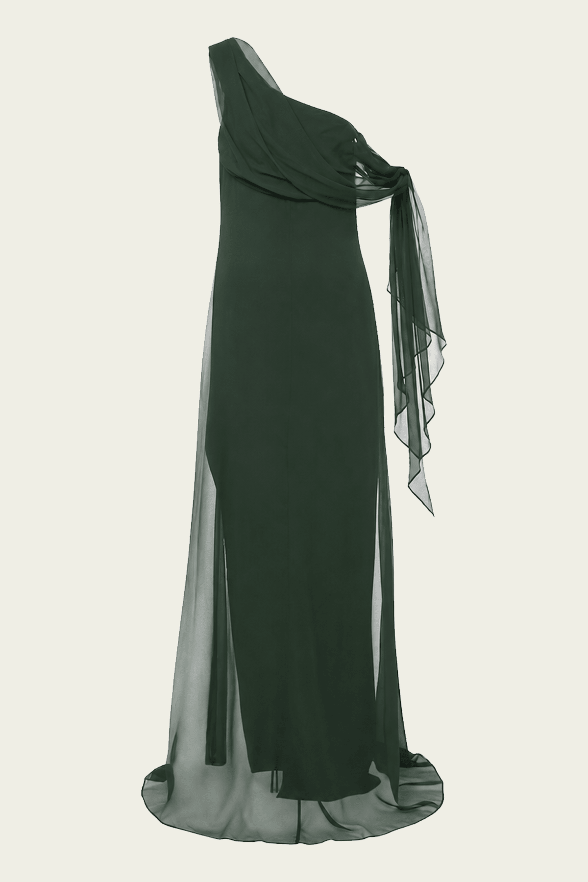 Chiffon Draped Gown with Tie in Bottle - shop-olivia.com