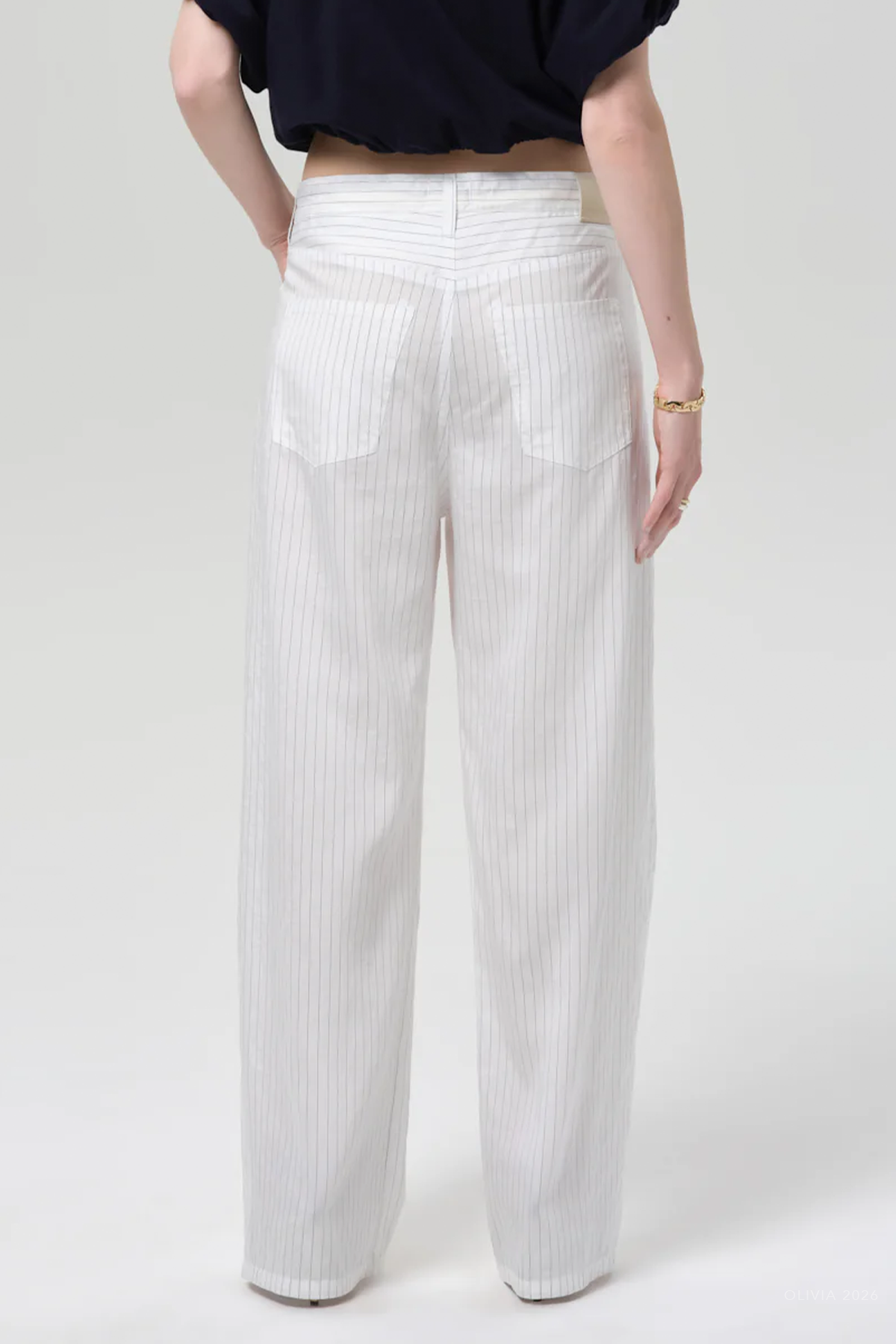 Brynn Drawstring Trouser in Black Pinstripe