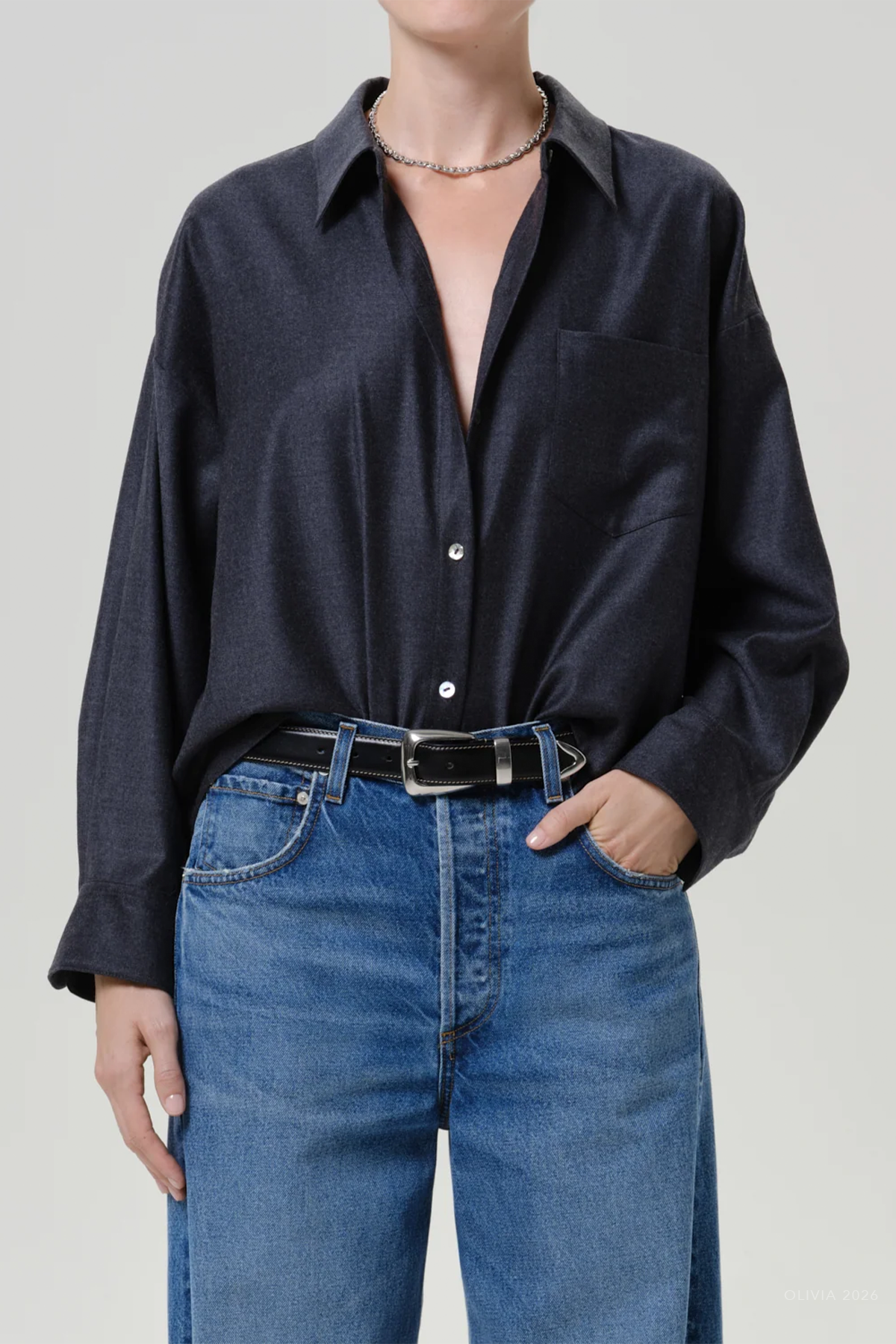 Petit Ami Wool Shirt in Heather Grey