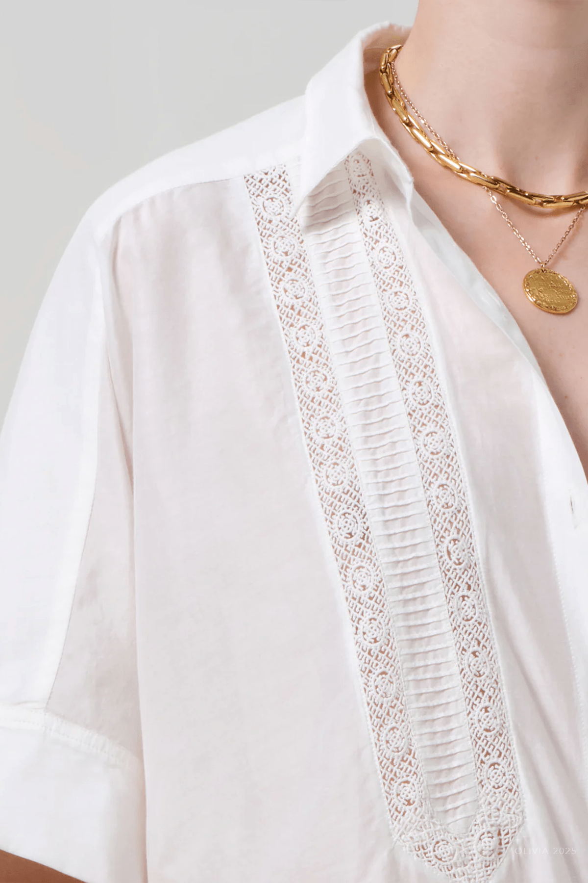 Claire Shirt with Lace Inset in White - shop - olivia.com