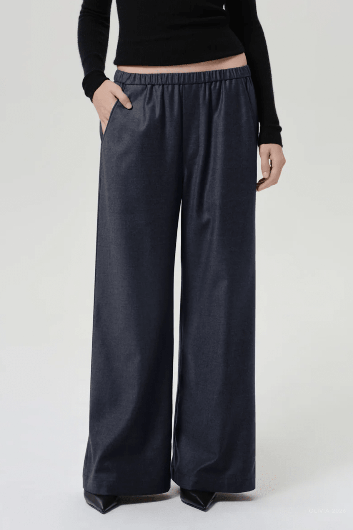 Clara Pull On Wool Pant in Heather Grey - shop-olivia.com