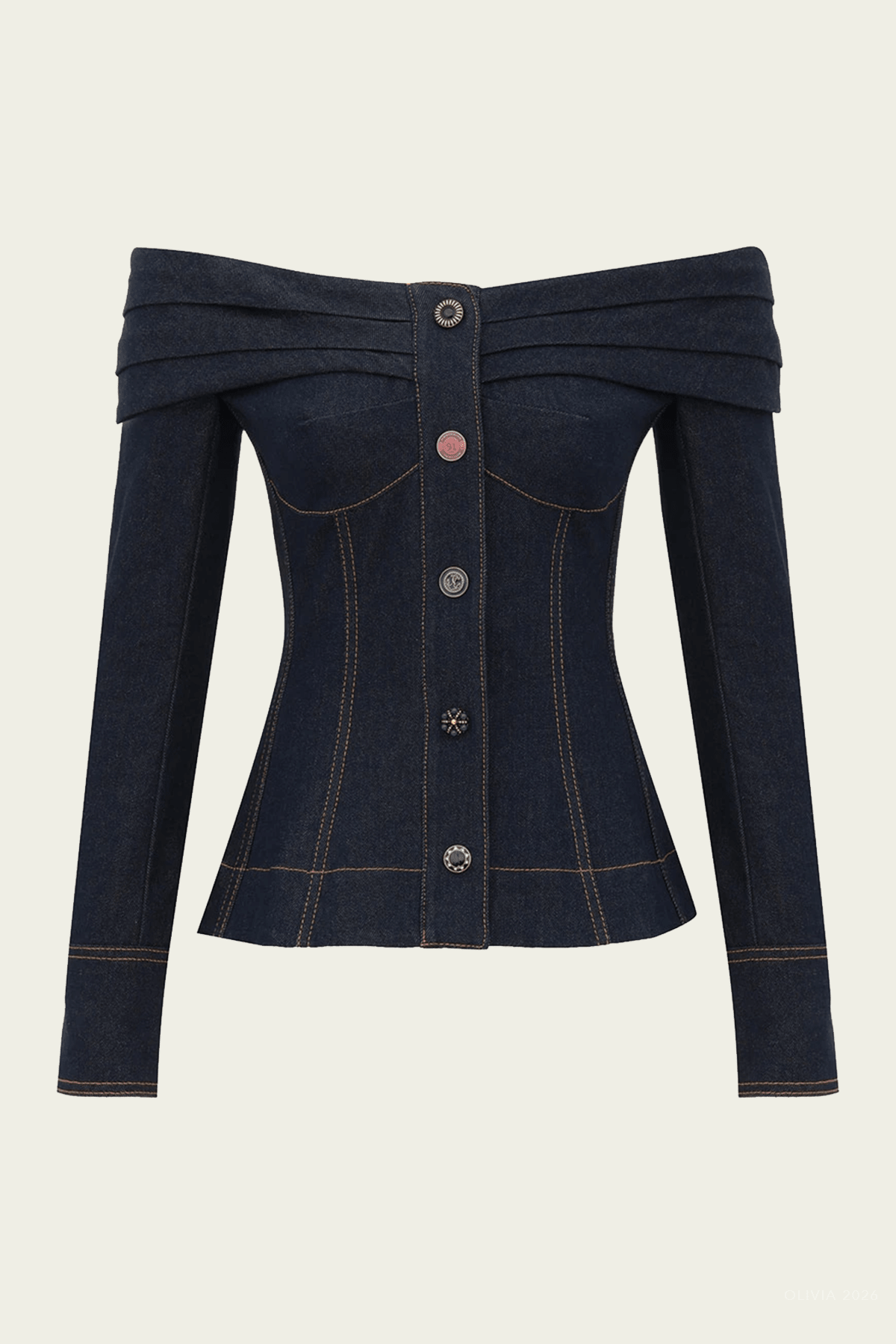 Clash Denim Boatneck Top in Night Sky - shop-olivia.com