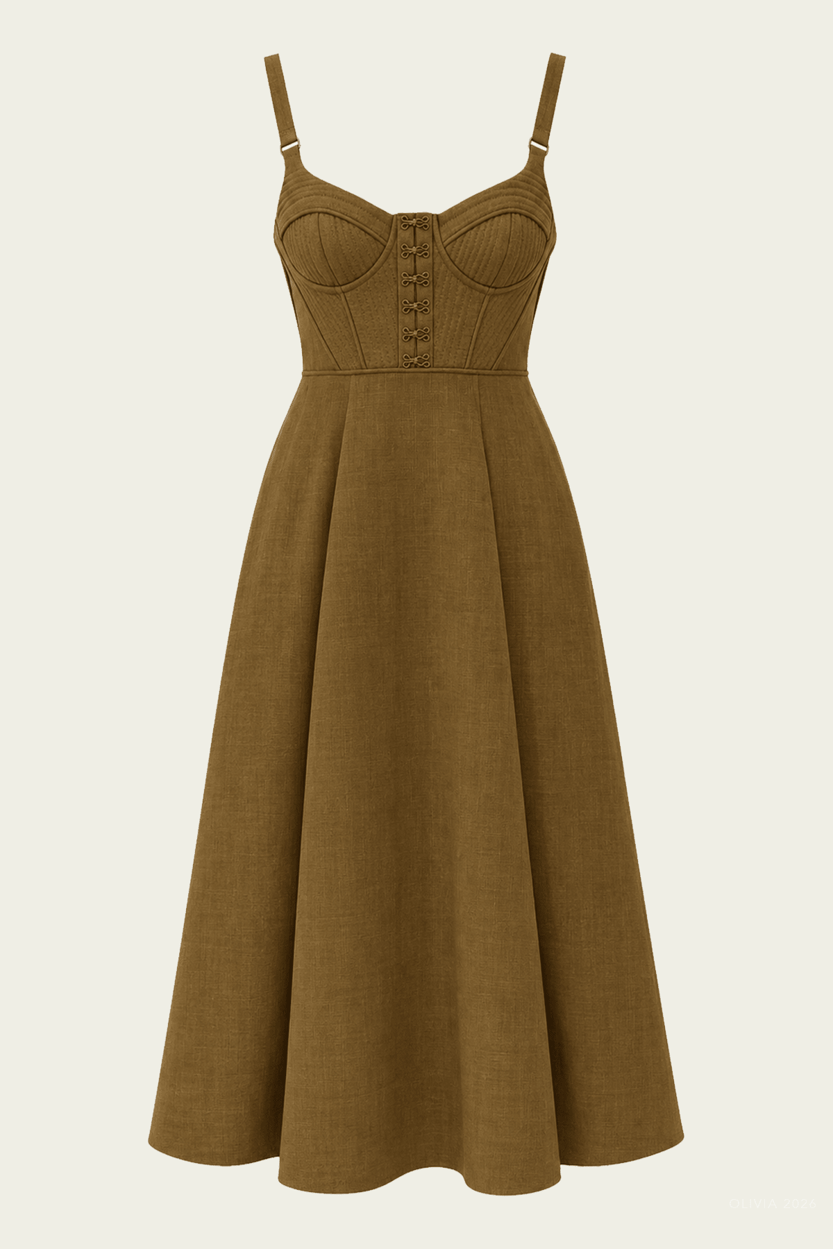 Clash Quilt Bustier Midi Dress in Olive - shop-olivia.com