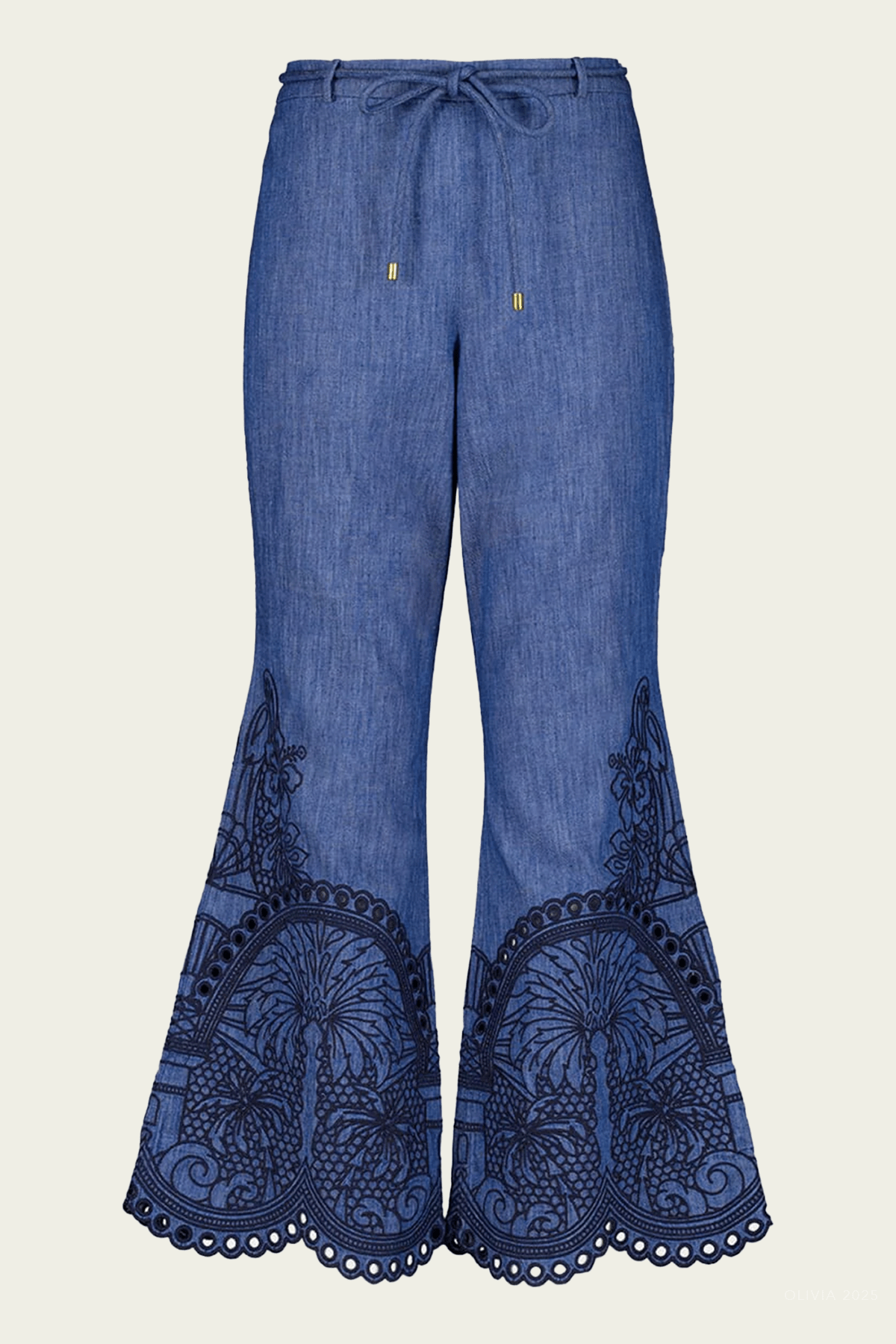 Coco Embroidered Denim Pant in Railway Blue - shop - olivia.com