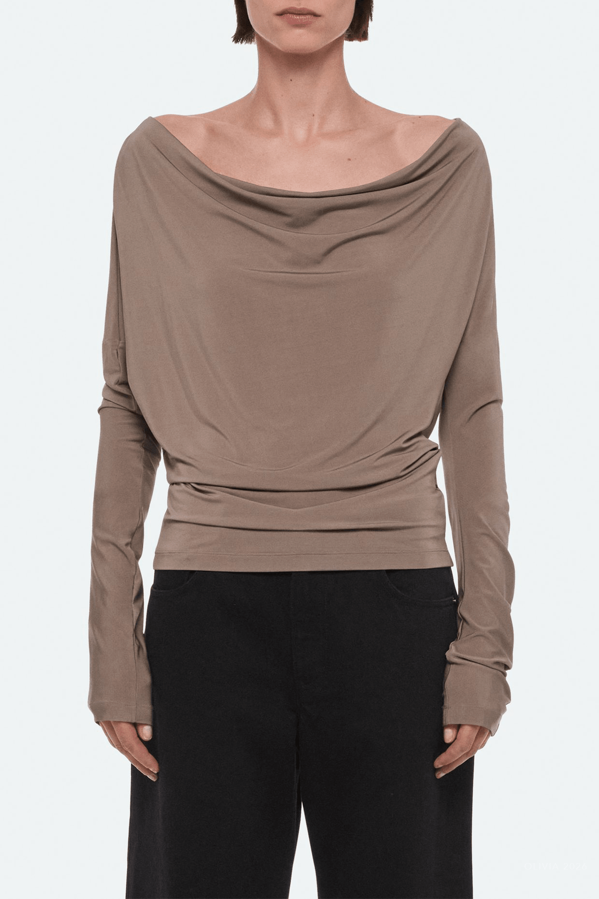 Cowl Long-Sleeve Top in Fallen Rock - shop-olivia.com