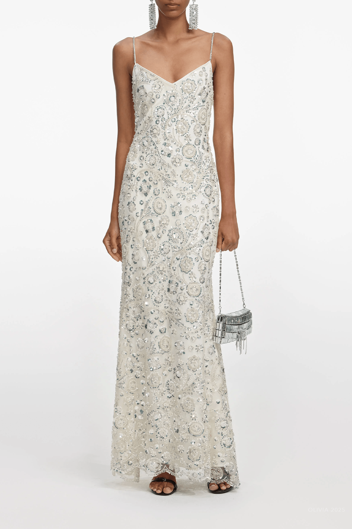 Cream Floral Sequin Maxi Dress - shop - olivia.com