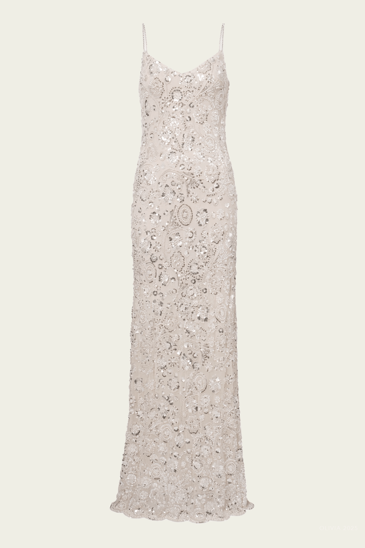 Cream Floral Sequin Maxi Dress
