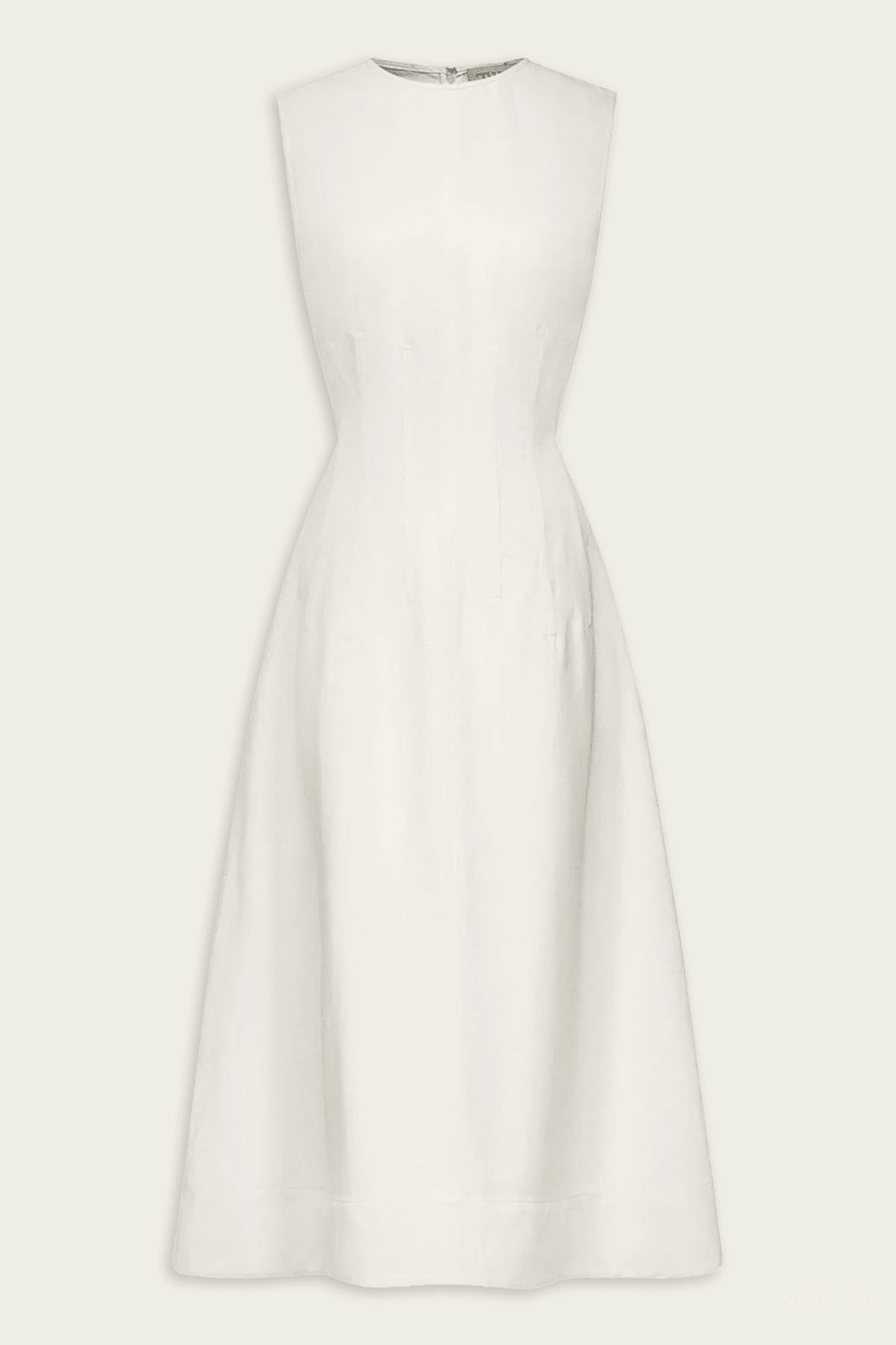 Crew Neck Dress with Darts in Bone - shop-olivia.com