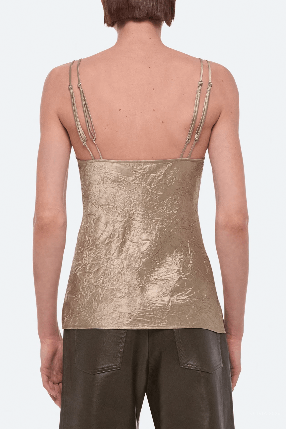 Crinkle Slip Top in Taupe - shop-olivia.com