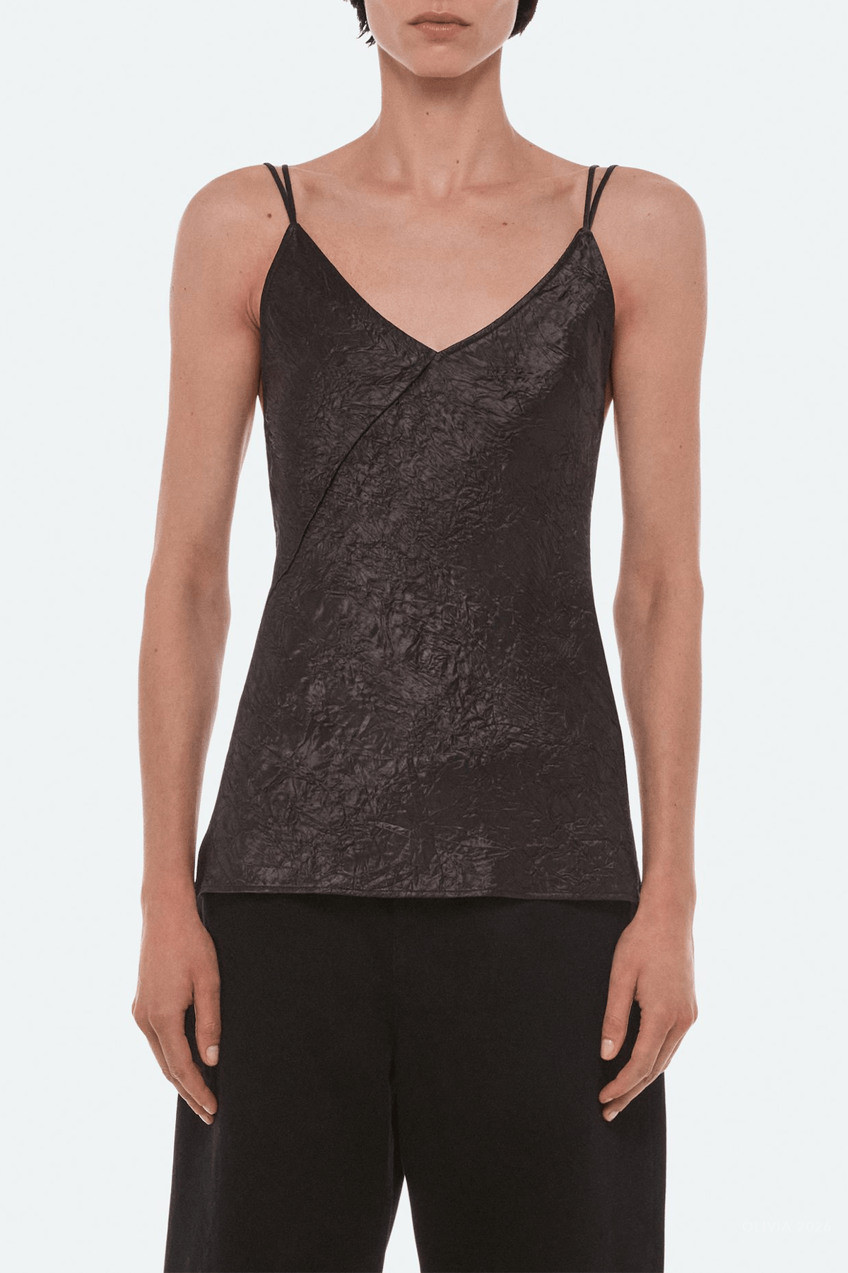 Crinkle Slip Top in Truffle - shop-olivia.com