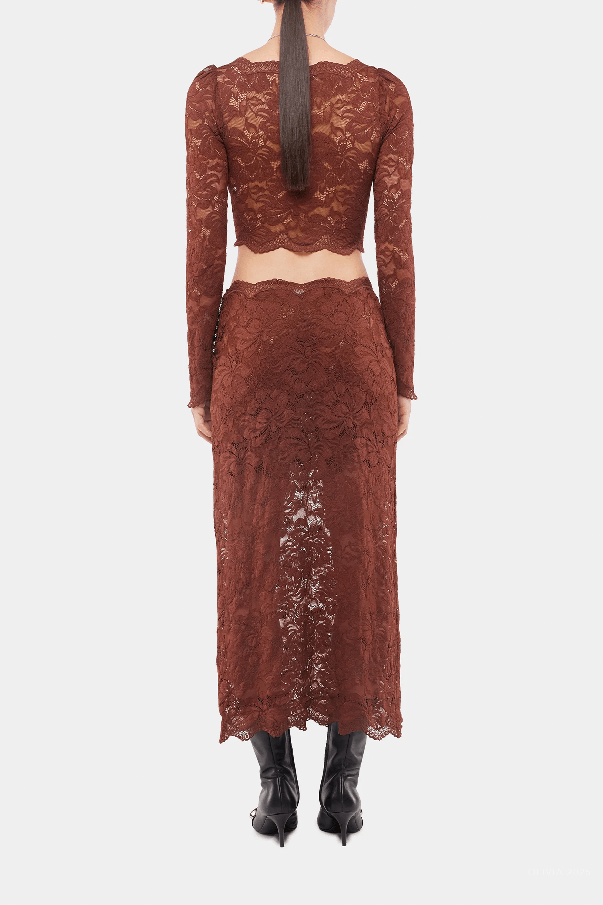 Cropped Lace Top in Cinnamon Brown - shop - olivia.com