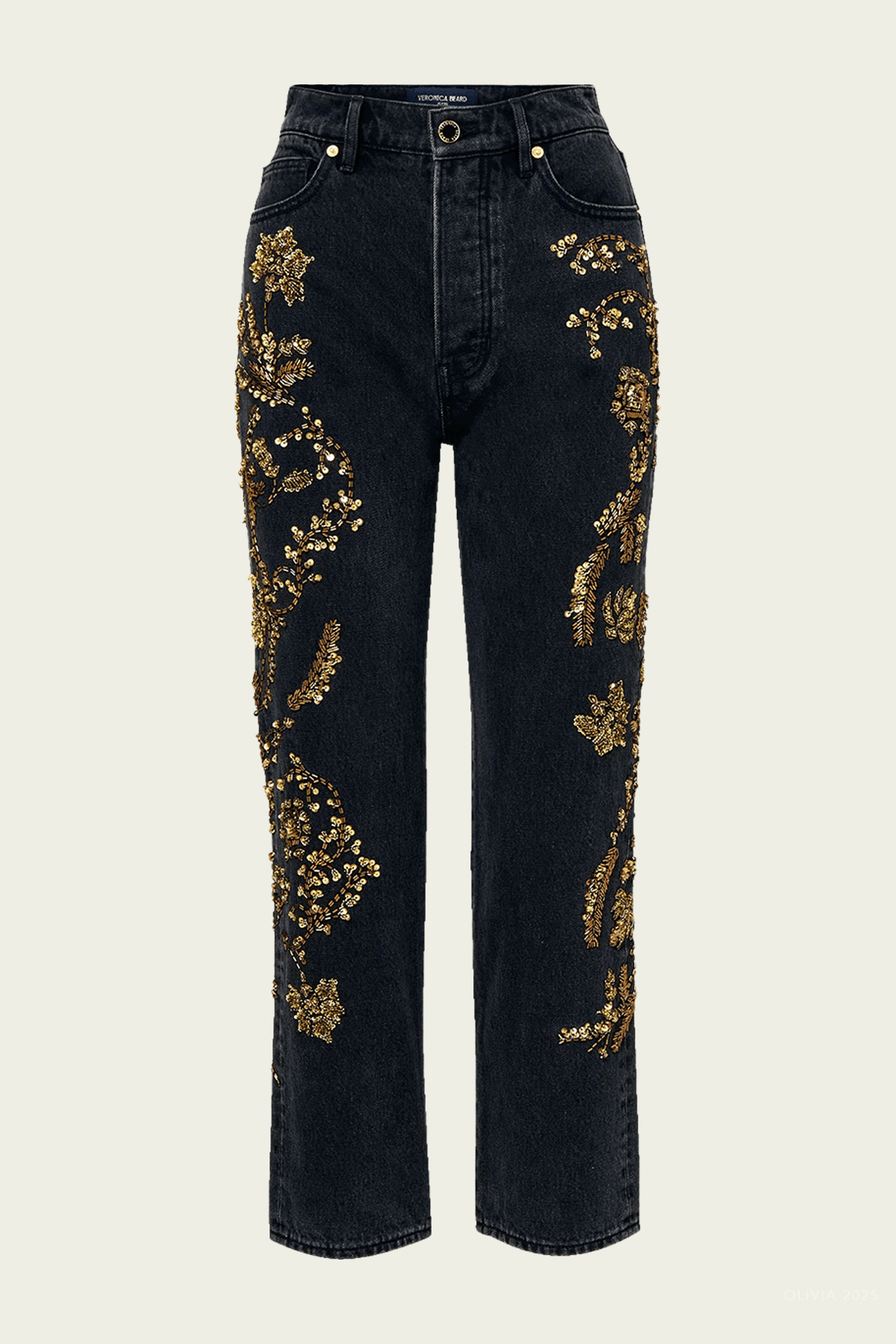 Daniela Embellished Straight - Leg Jean in Washed Onyx - shop - olivia.com