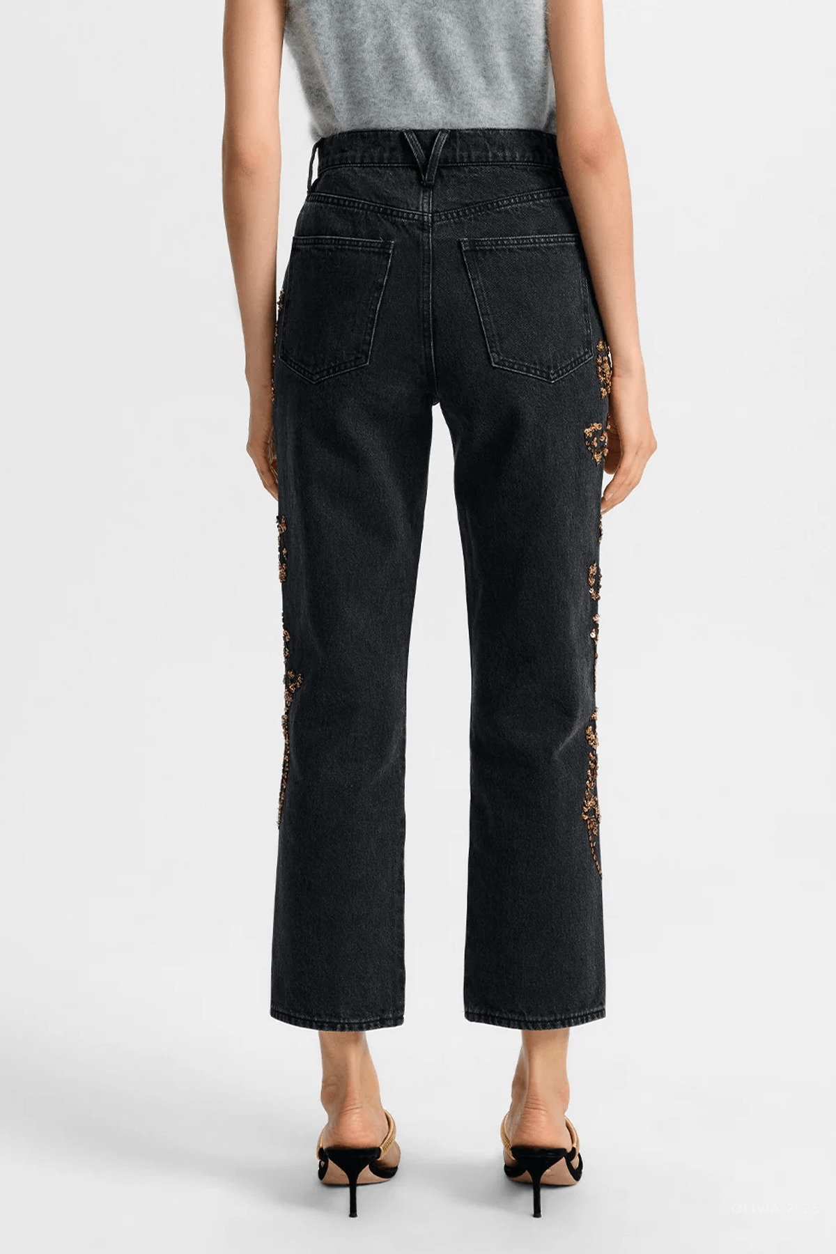 Daniela Embellished Straight - Leg Jean in Washed Onyx - shop - olivia.com