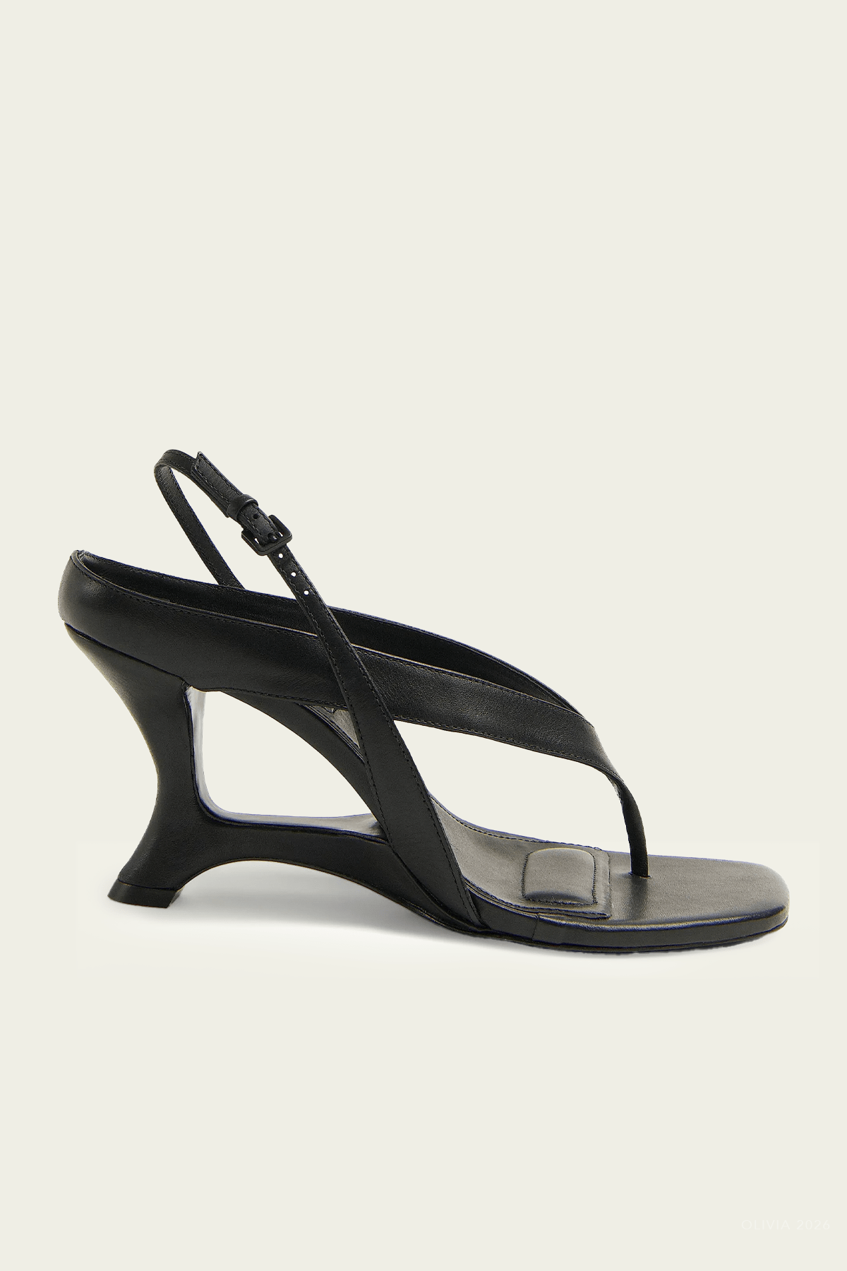 Darya Leather Wedge Thong Sandal in Black - shop - olivia.com