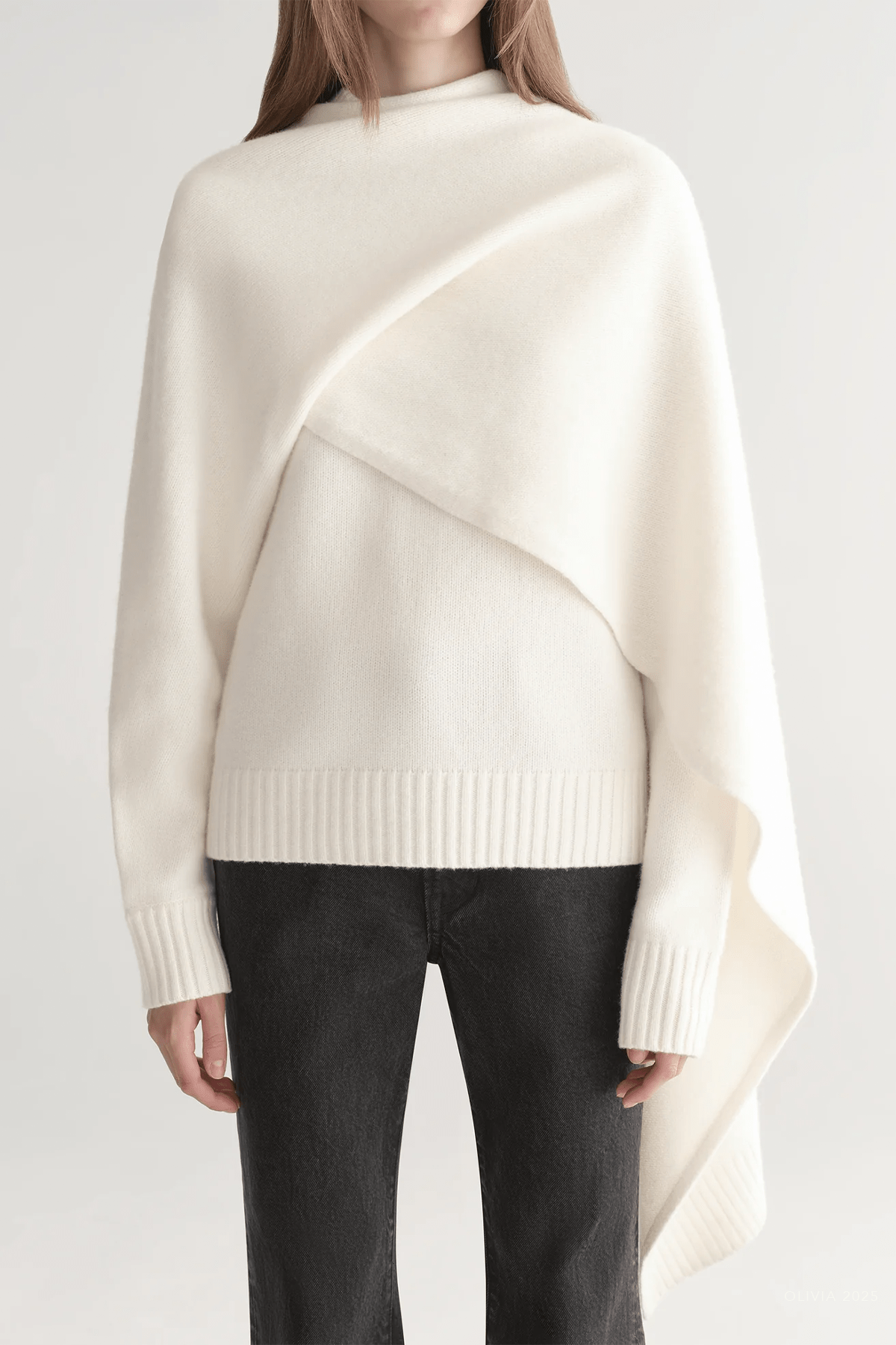 Davin Draped Wool Sweater in Ivory - shop - olivia.com