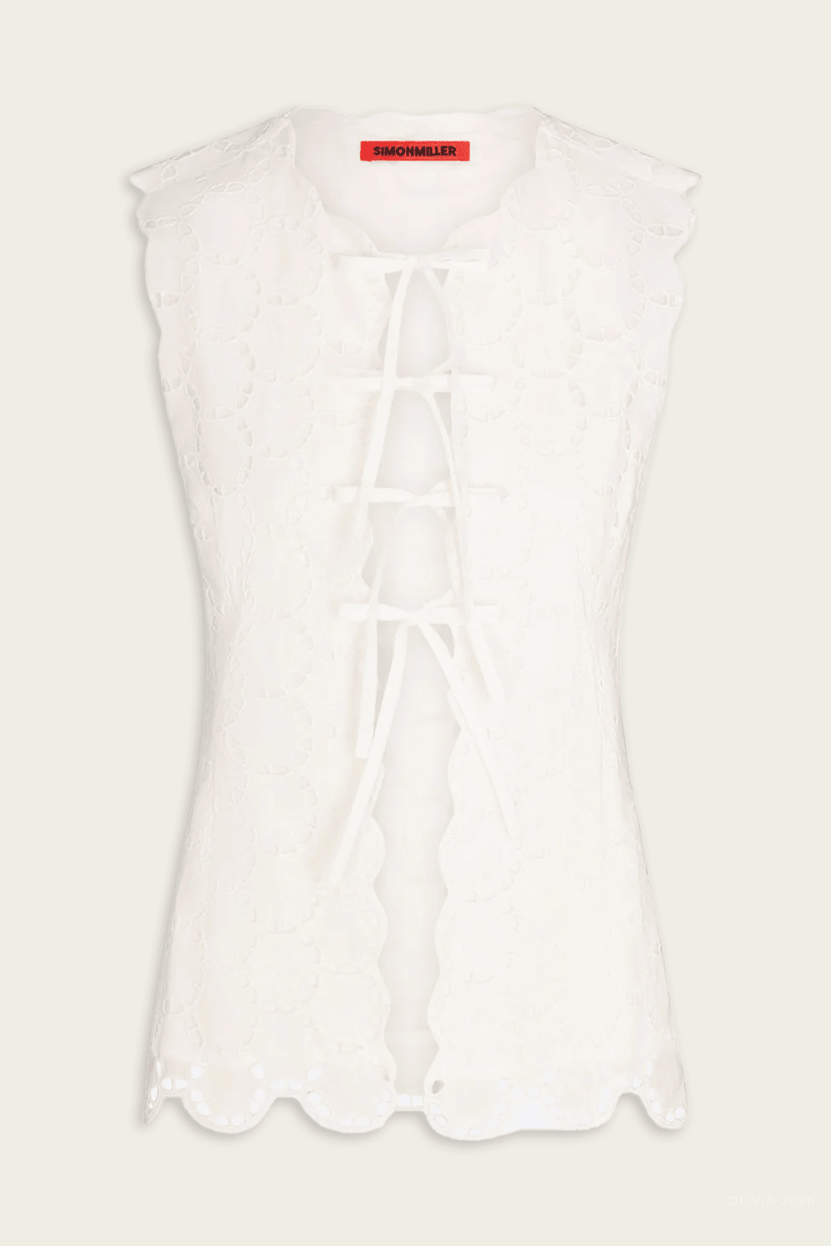 Delilah Eyelet Tie Top in Macadamia - shop-olivia.com