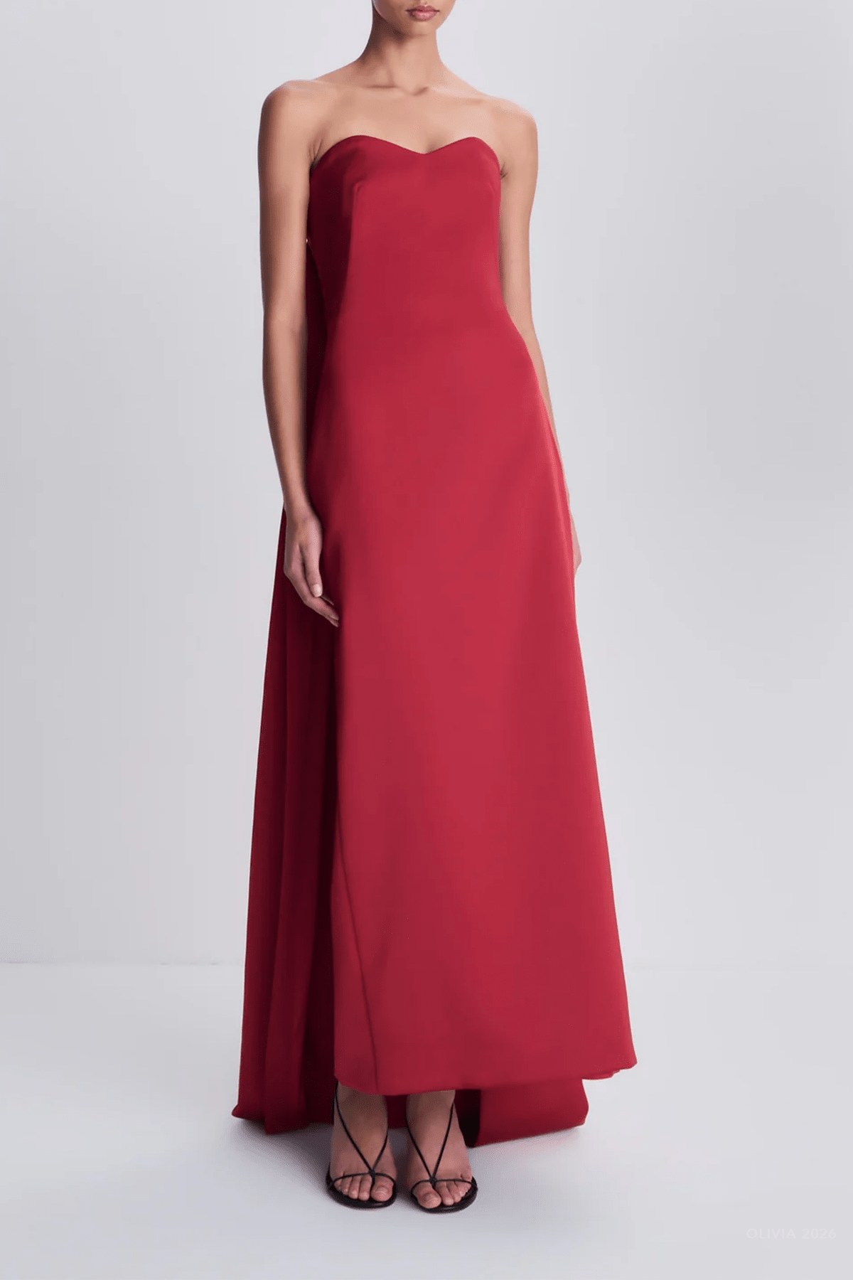 Dinah Strapless Midi Dress in Lipstick - shop-olivia.com
