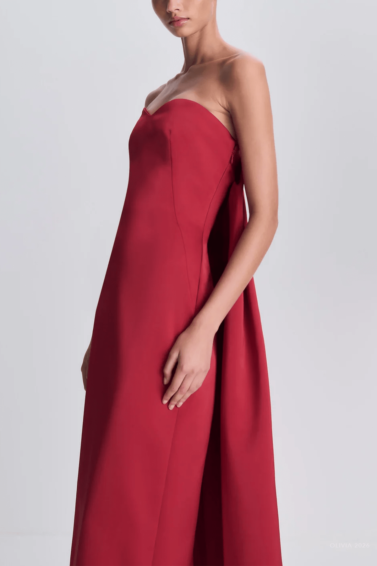 Dinah Strapless Midi Dress in Lipstick - shop-olivia.com