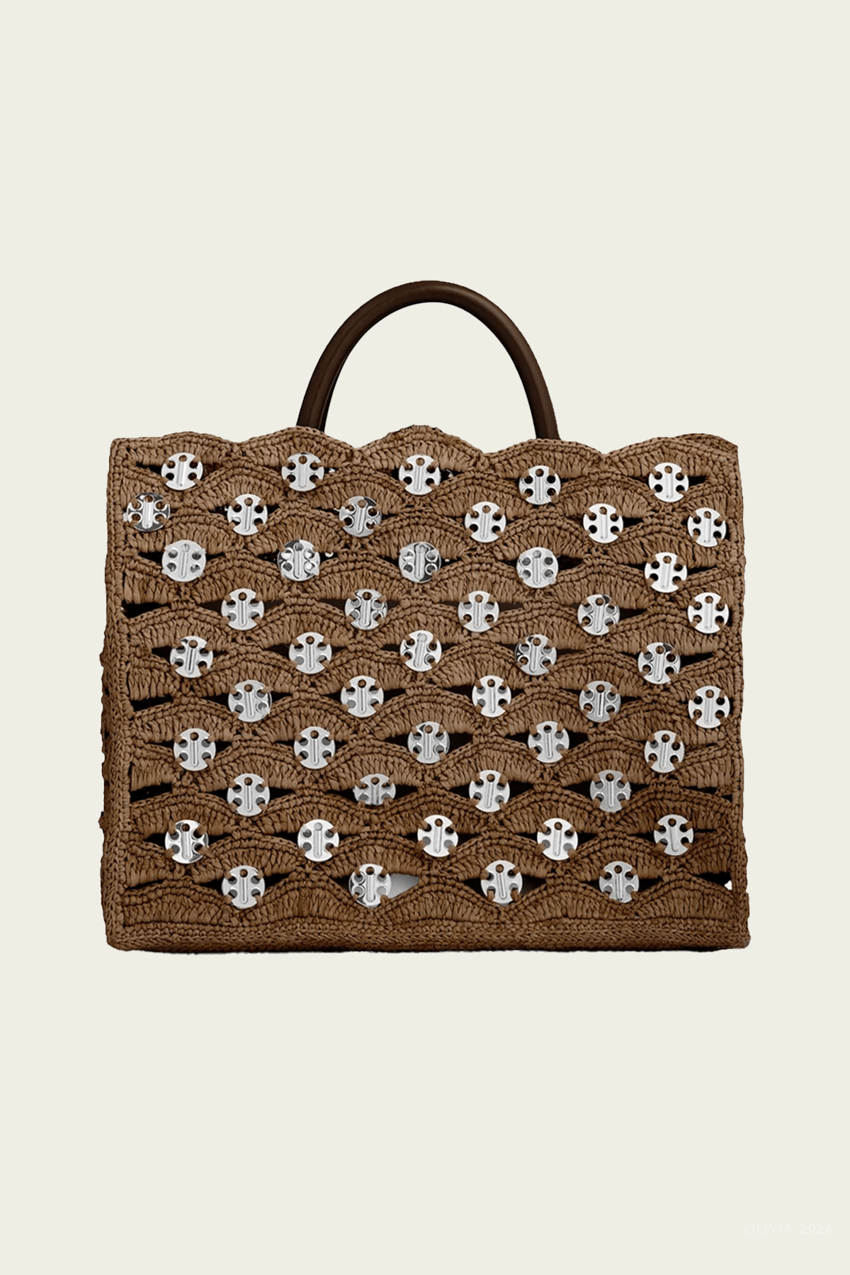 Disc-Link Raffia Tote Bag in Brown Silver - shop-olivia.com