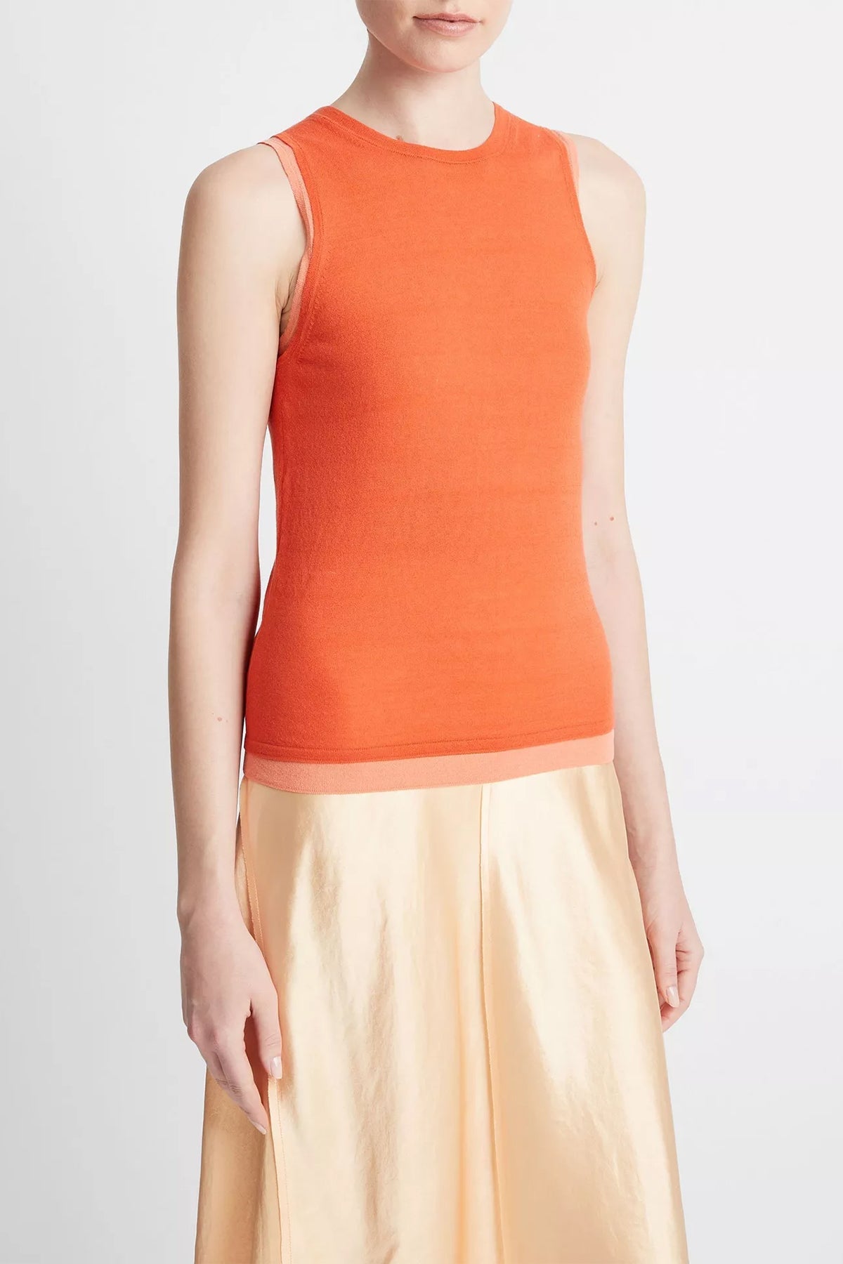 Double-Layer Knit Shell in Coral Combo - shop-olivia.com