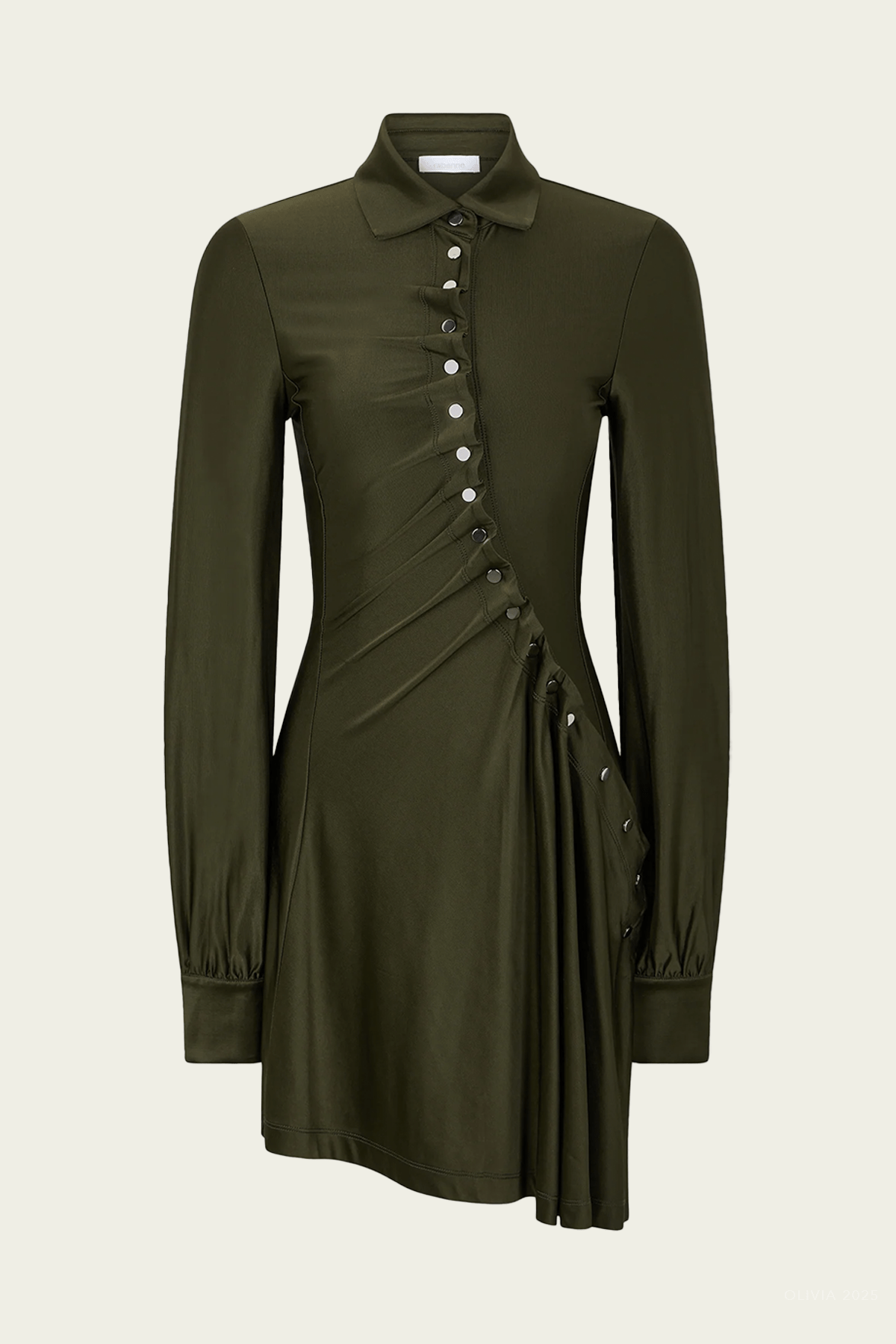 Draped Jersey Mini Dress in New Khaki - shop - olivia.com