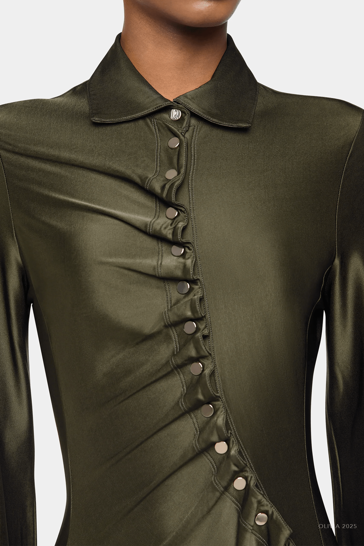 Draped Jersey Mini Dress in New Khaki - shop - olivia.com