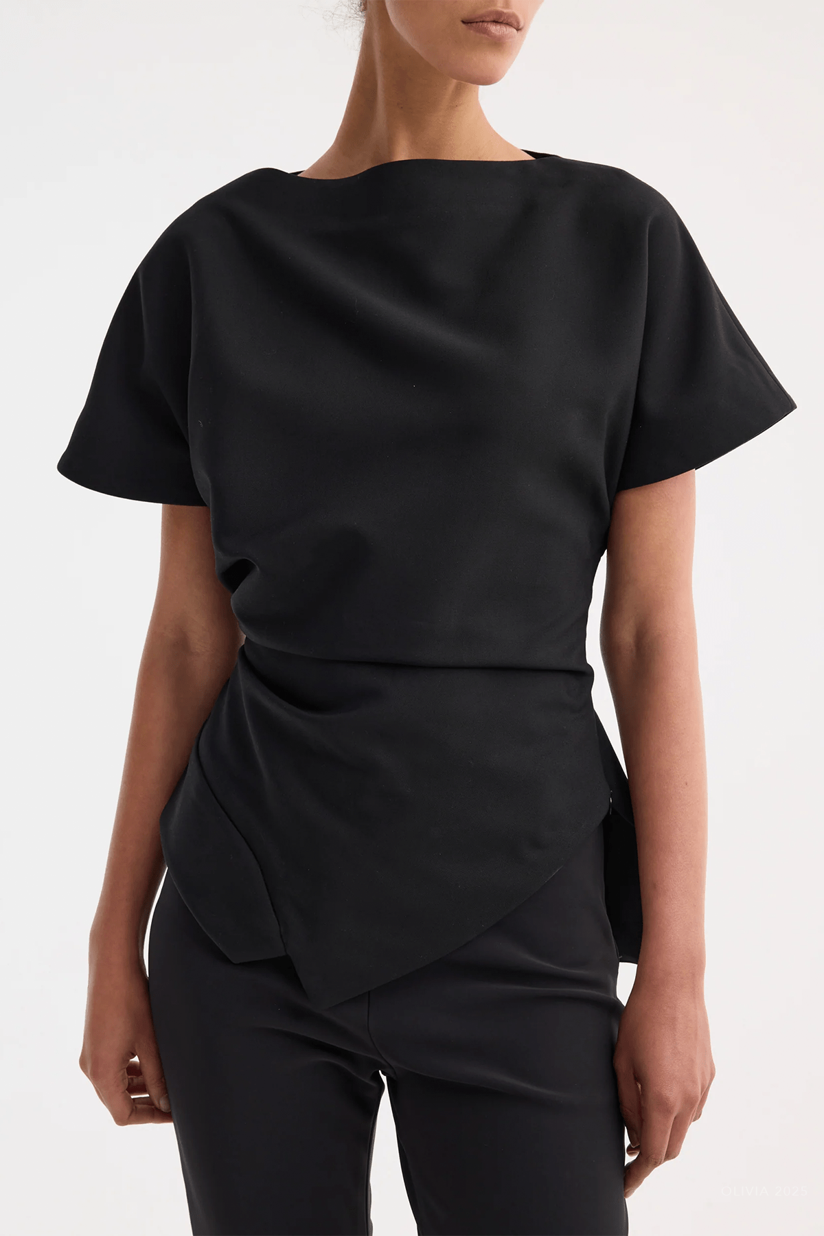 Draped Lapel Top in Black - shop - olivia.com