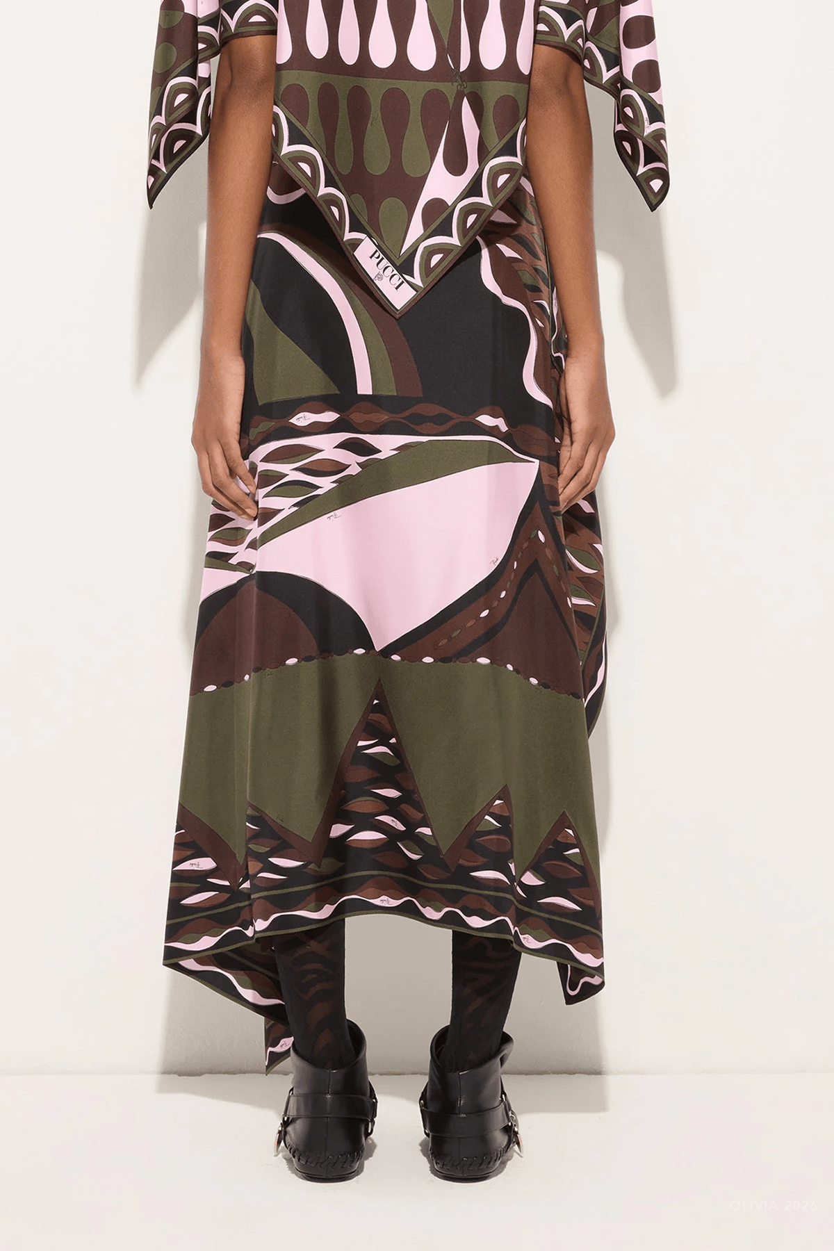 Dune-Print Silk Skirt in Khaki Pink - shop-olivia.com