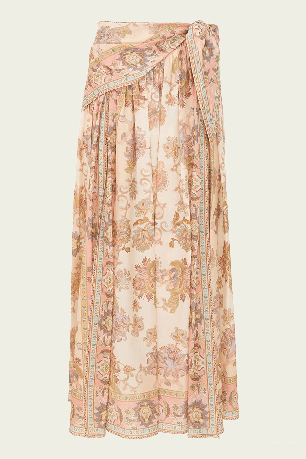 Echo Scarf Midi Skirt in Cream Jacobean - shop-olivia.com