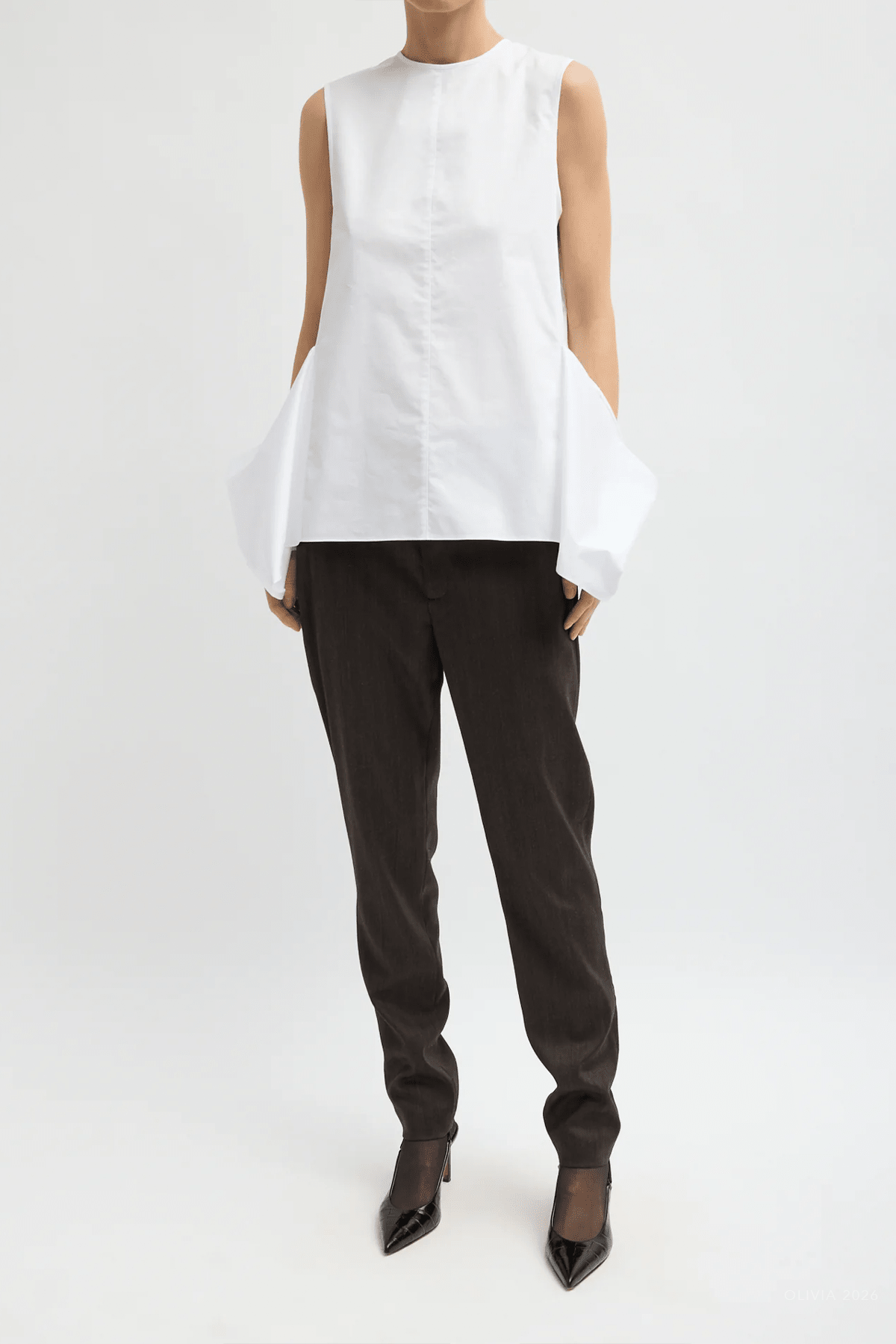 Eco Poplin Side Drape Top in White - shop-olivia.com