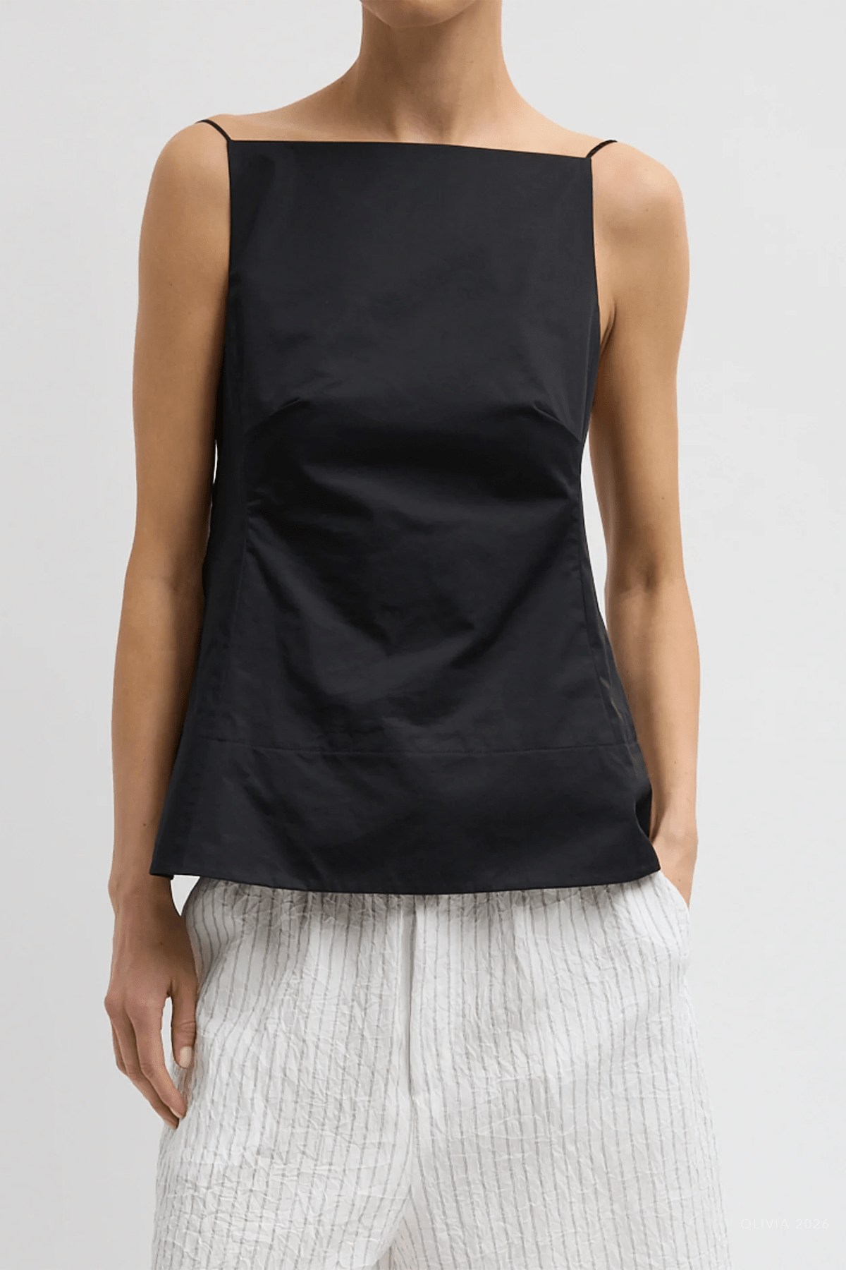 Eco Poplin Strappy Open Back Top in Black - shop - olivia.com