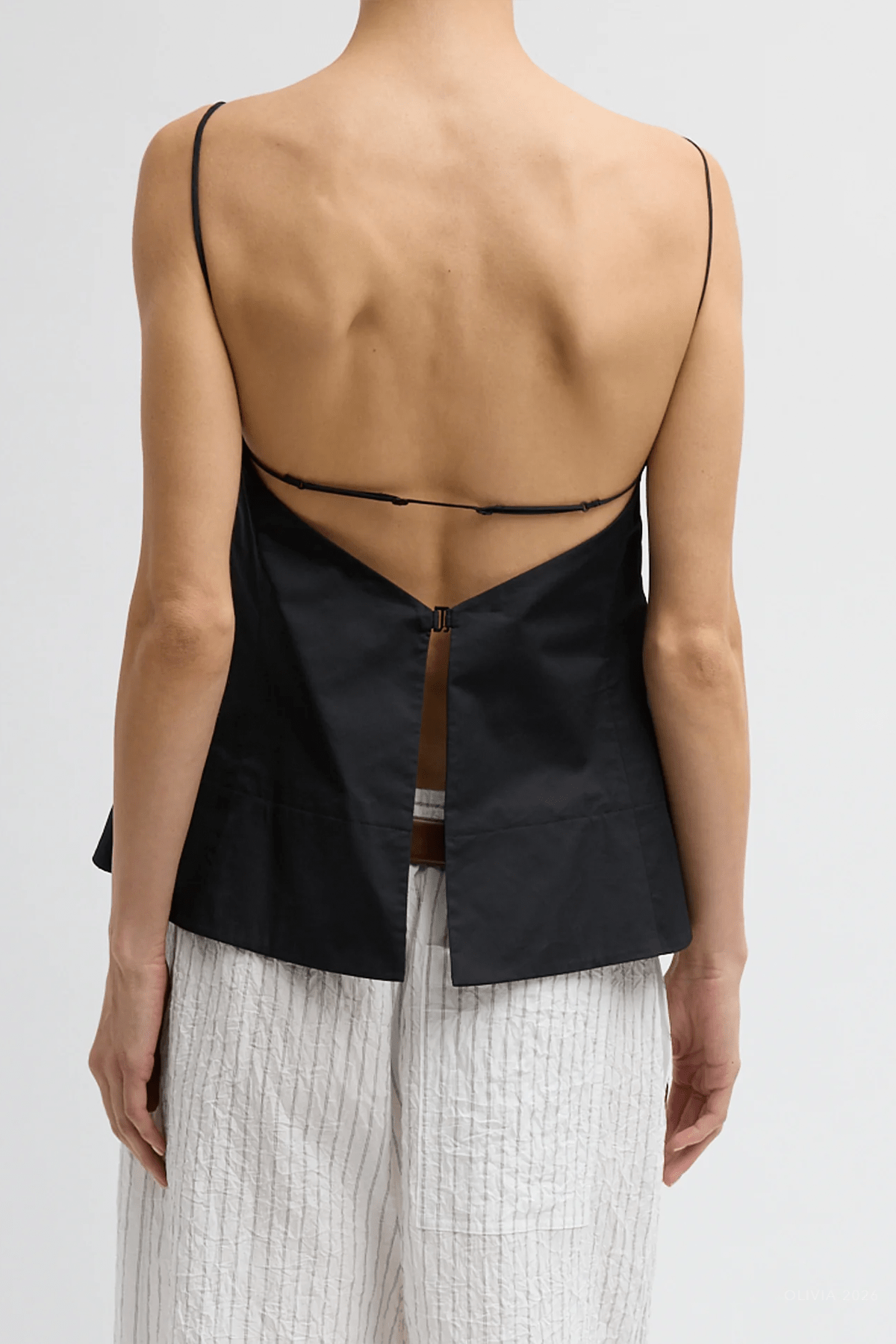 Eco Poplin Strappy Open Back Top in Black - shop - olivia.com
