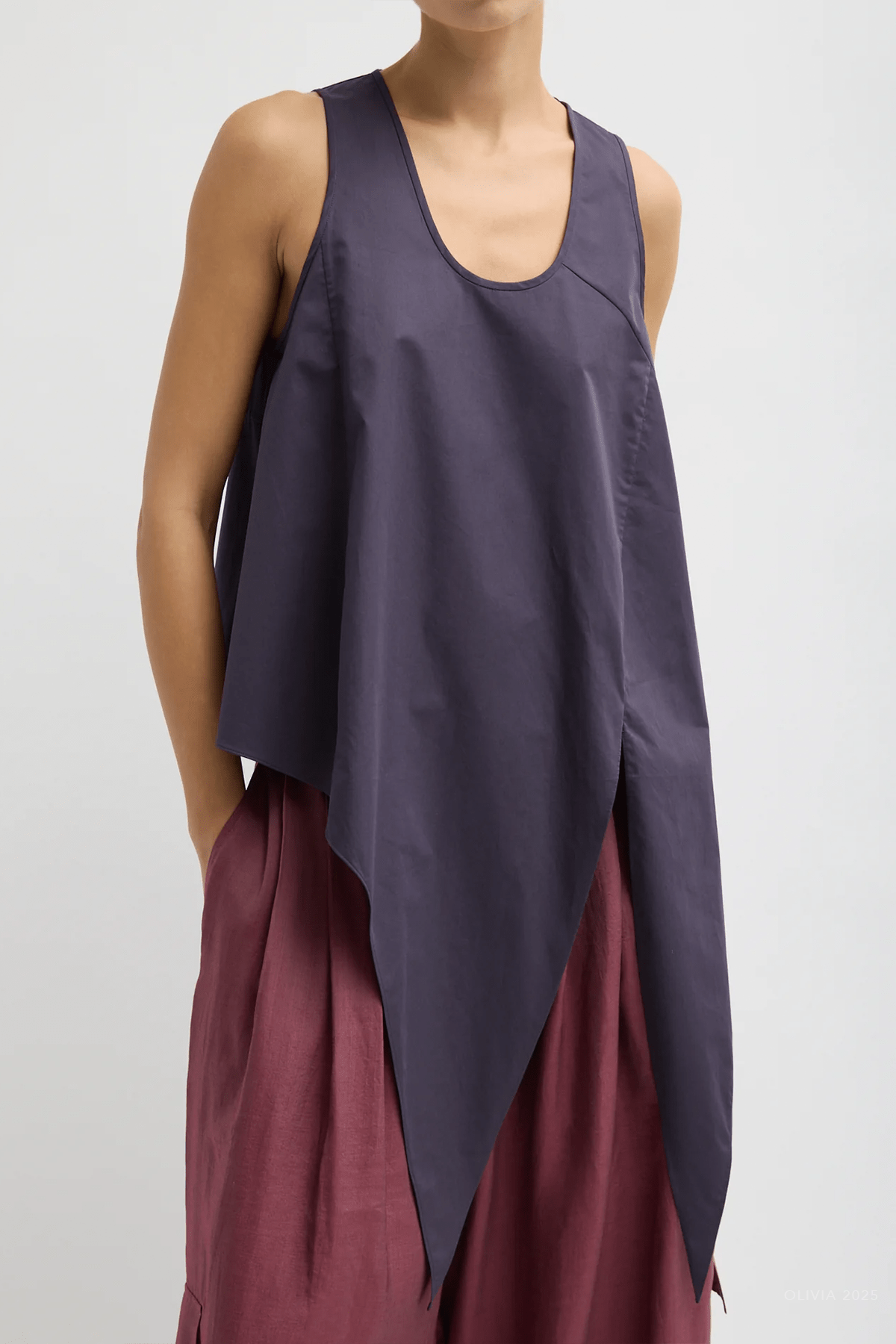 Eco Poplin Tie Front Top in Eggplant - shop - olivia.com