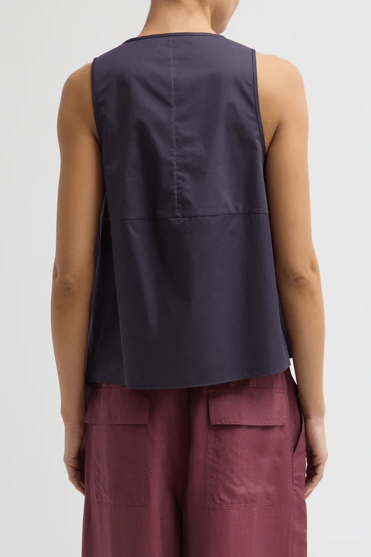 Eco Poplin Tie Front Top in Eggplant - shop - olivia.com