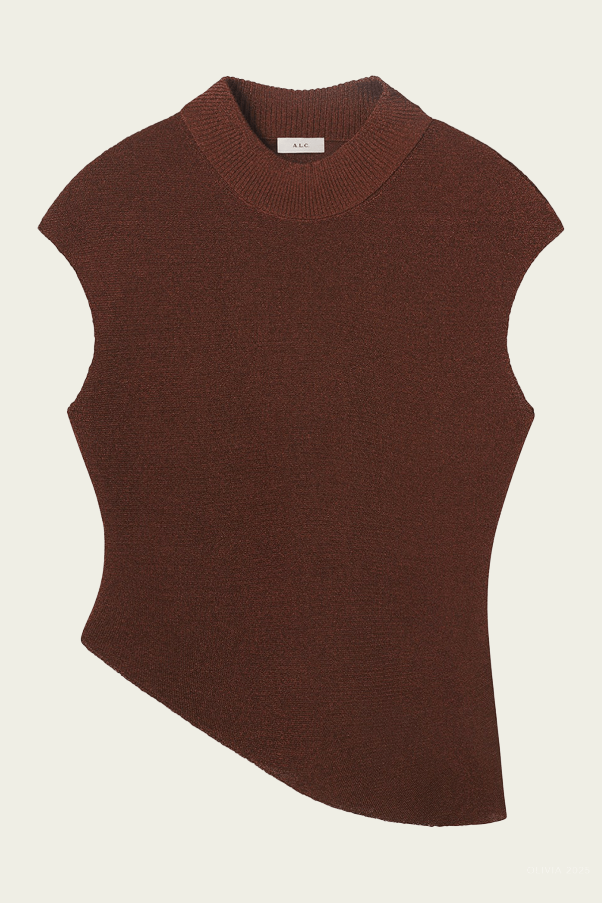 Edith Metallic Knit Asymmetric Top in Rust - shop - olivia.com