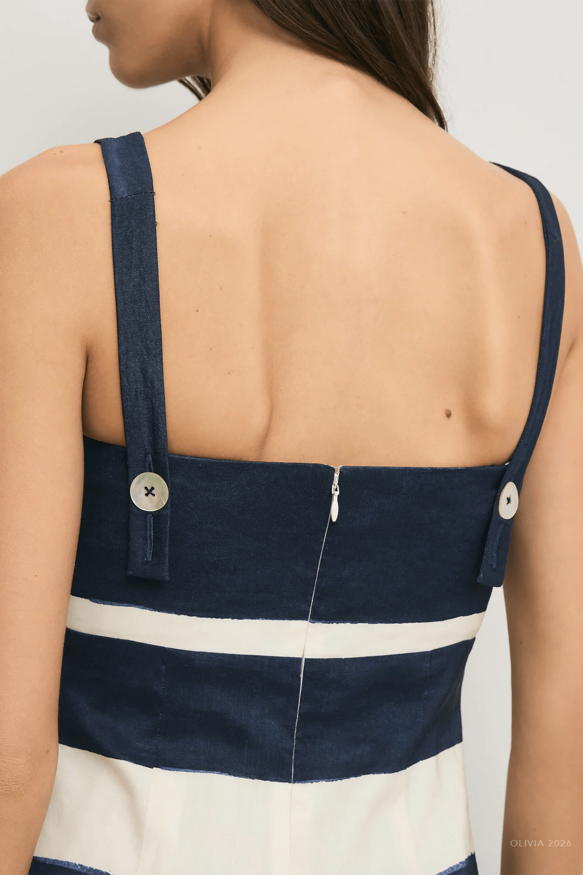 Ella Striped Linen Midi Dress in Navy Dove White - shop - olivia.com